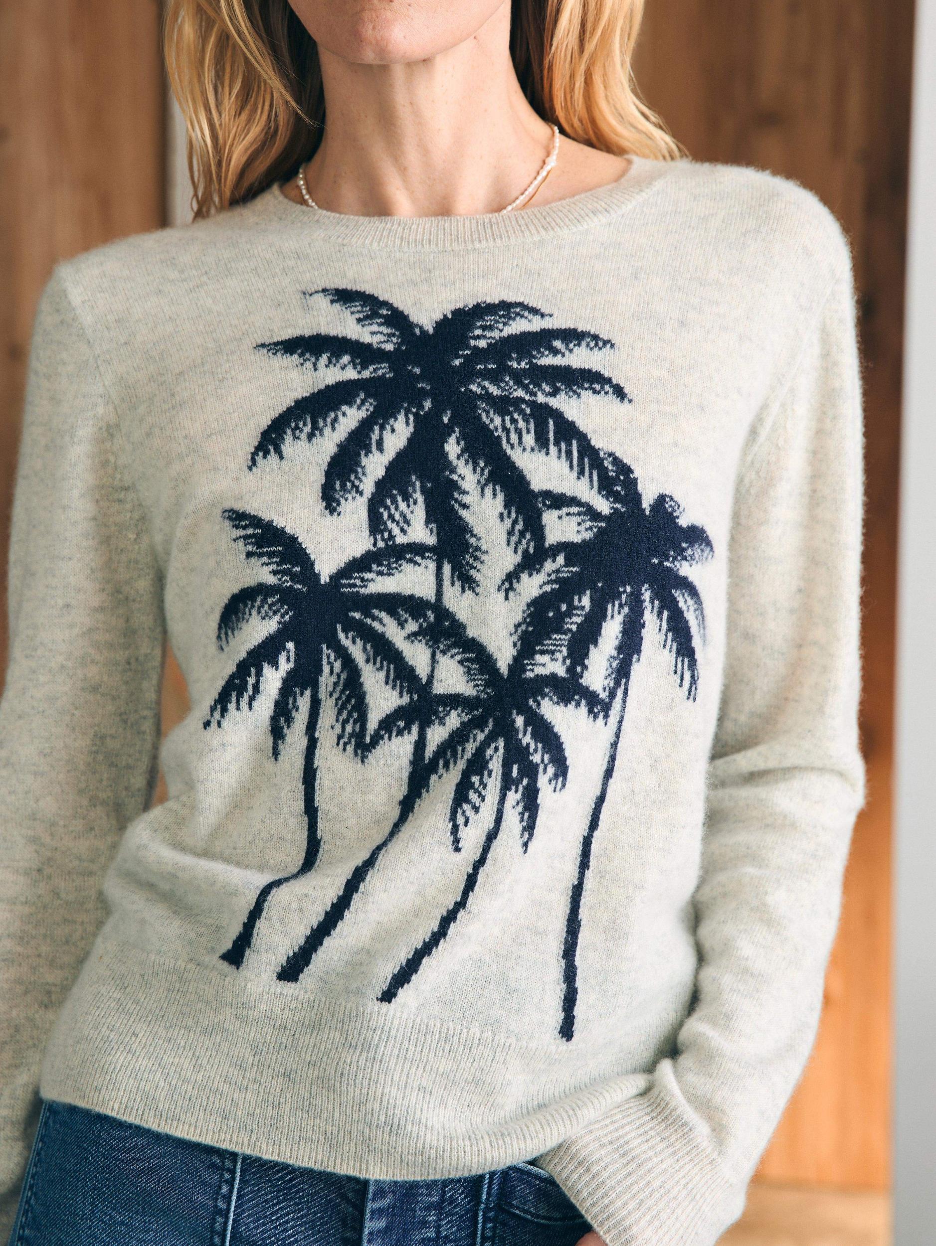 Palm Coast Cashmere Crewneck - Navy Palm Horizon Female Product Image