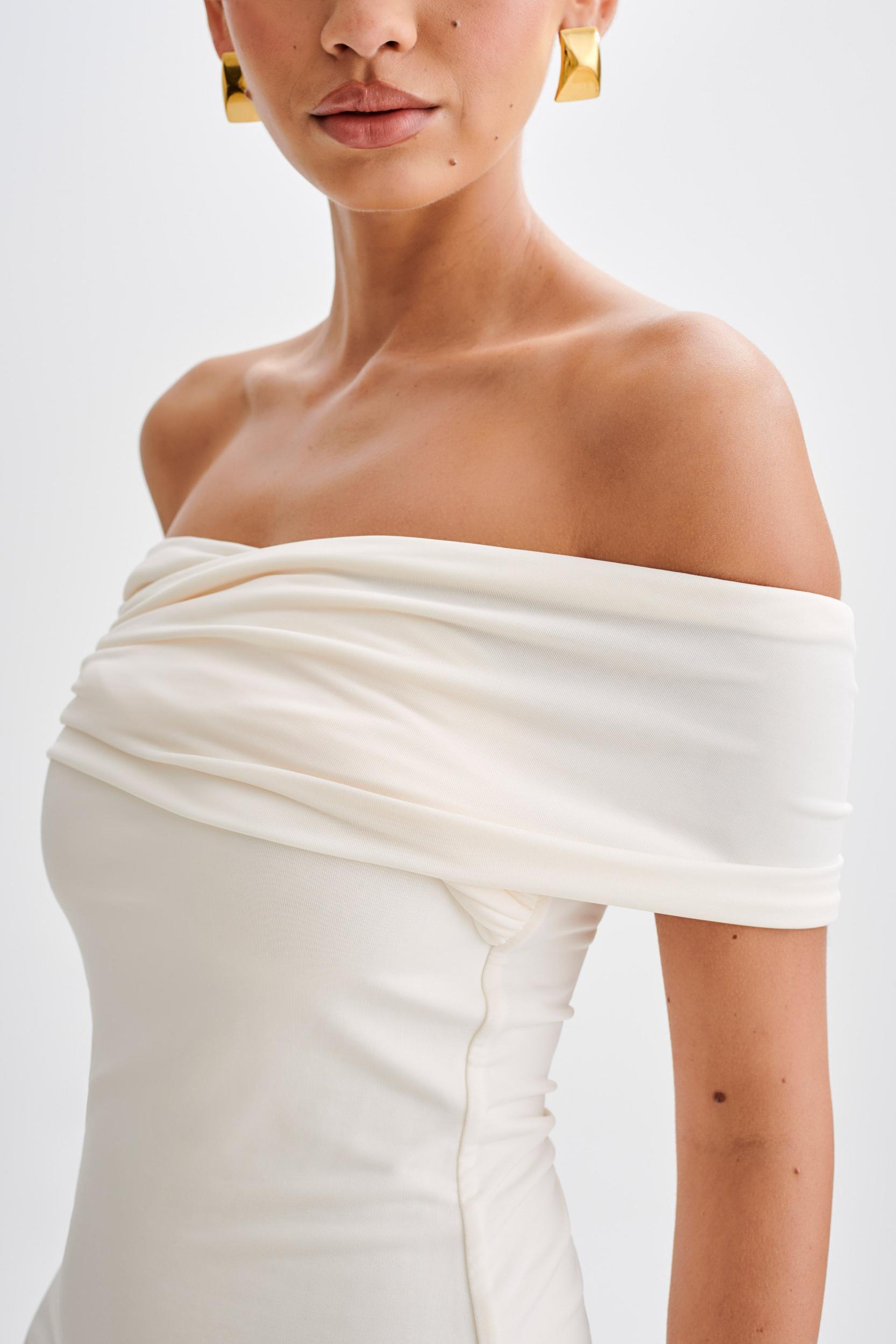 Melina Slinky Off Shoulder Mini Dress - Ivory Product Image