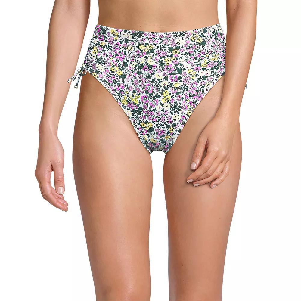 Women's Lands' End High Waisted Adjustable Bikini Bottoms, Size: 8, White Ditsy Floral Product Image