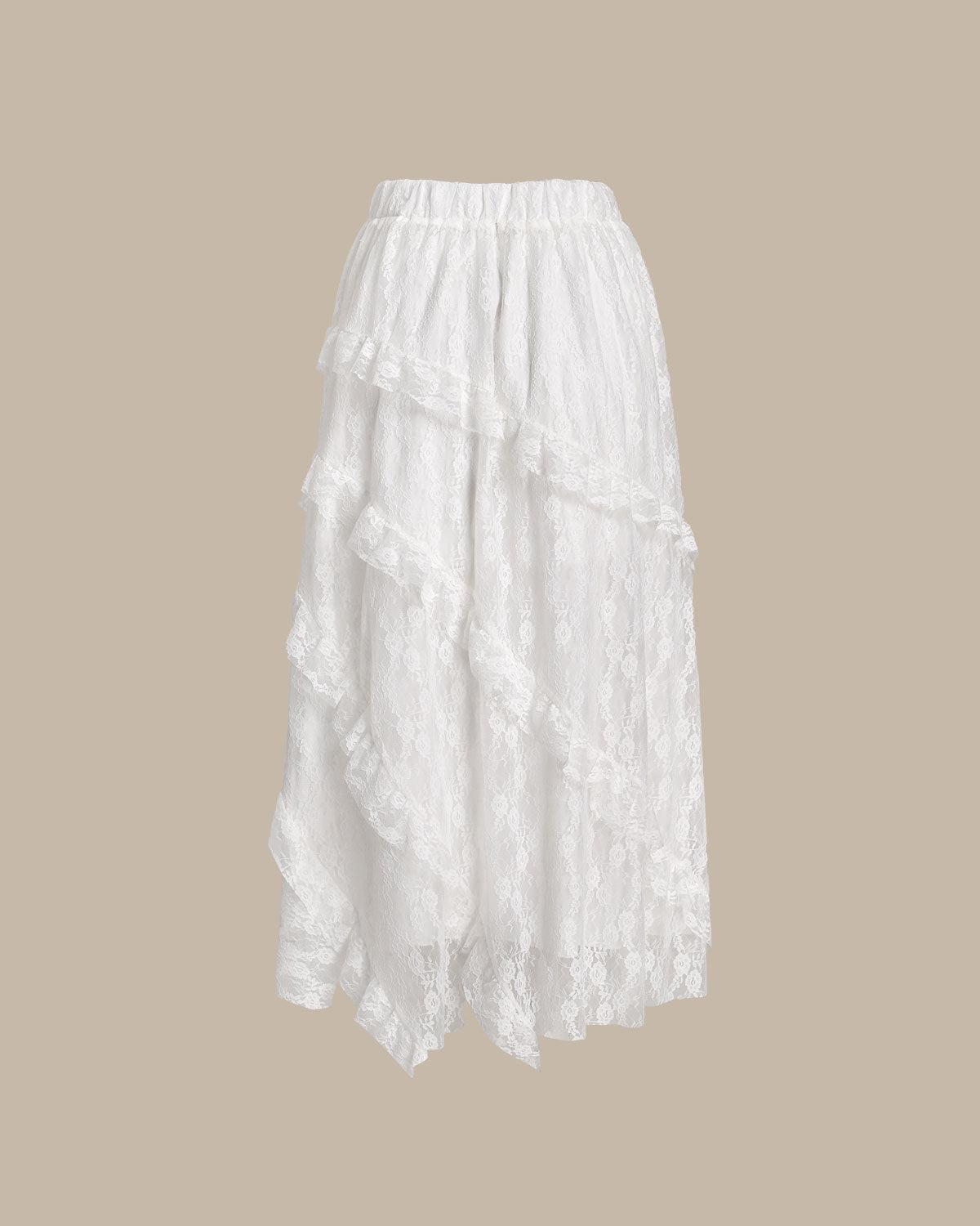White Jacquard Elastic Waist Midi Skirt Product Image
