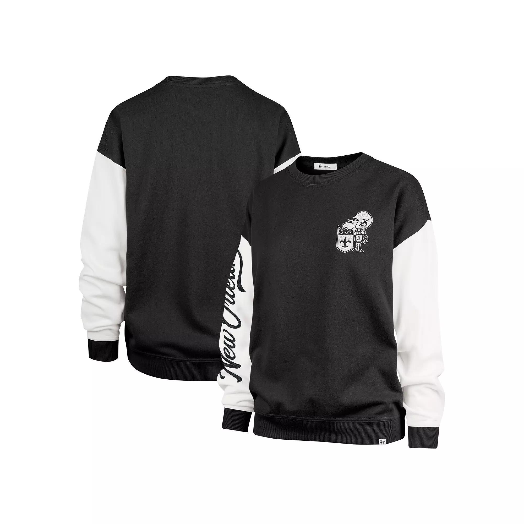 Women's '47  Black New Orleans Saints Double Header Rise Andie Pullover Sweatshirt, Size: XL Product Image