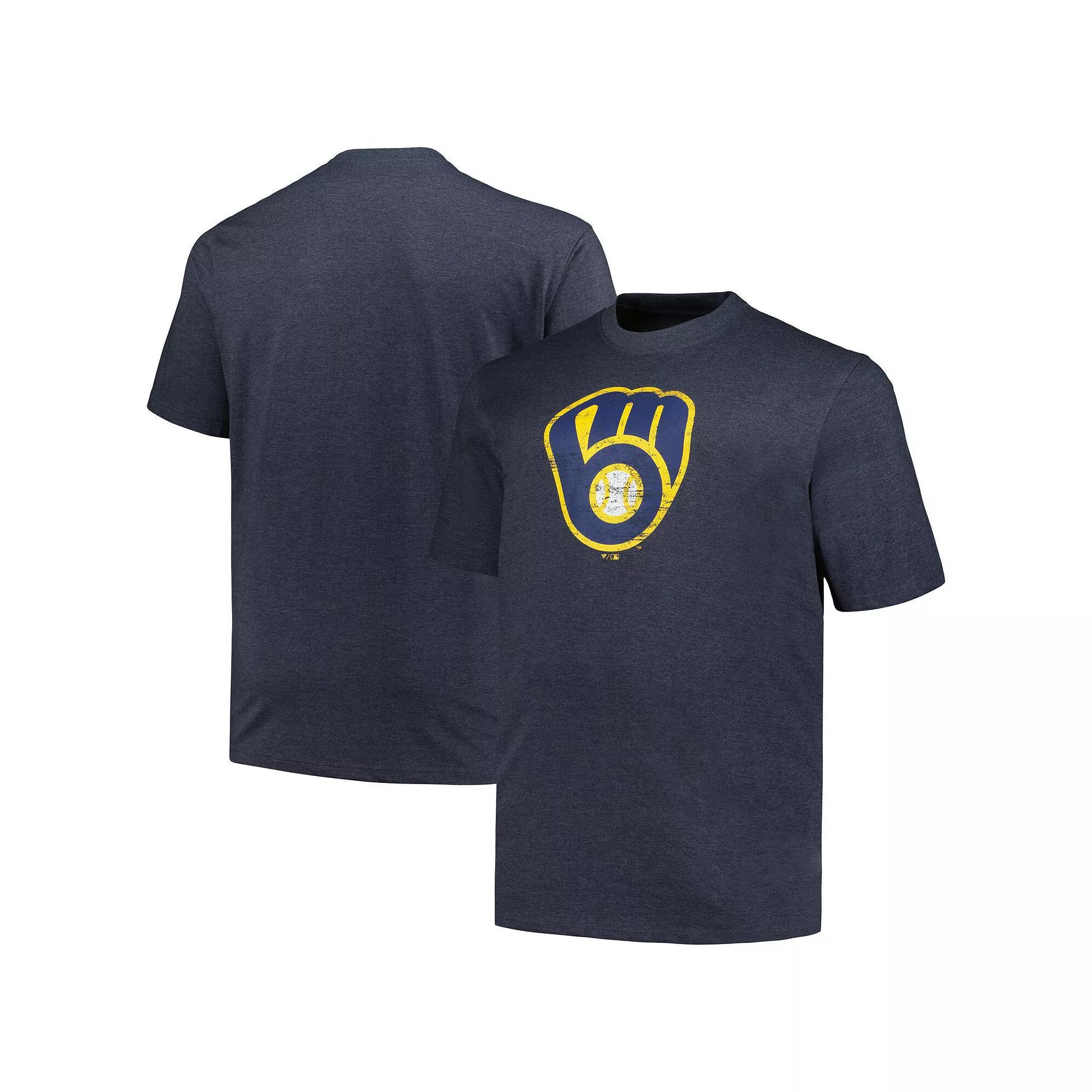 Men's Profile Heather Navy Milwaukee Brewers Big & Tall Weathered Logo T-Shirt, Size: 5XB, Blue Product Image