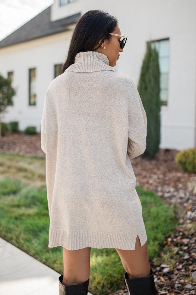 Changing Locations Beige Turtleneck Sweater Dress Product Image