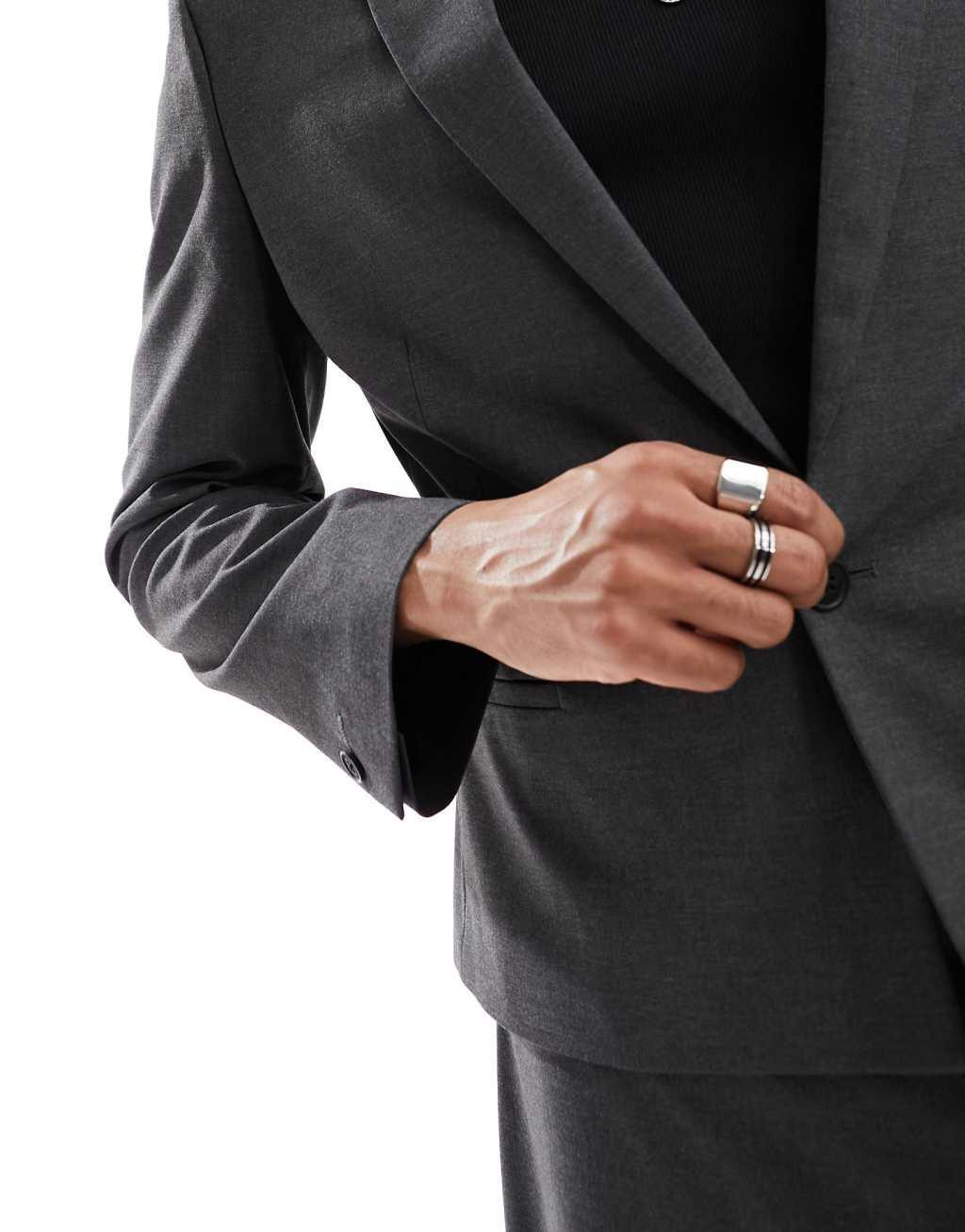 ASOS DESIGN cropped suit jacket in charcoal Product Image