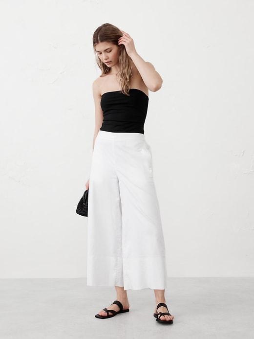 Wide-Leg Linen-Blend Cropped Pull-On Pant Product Image