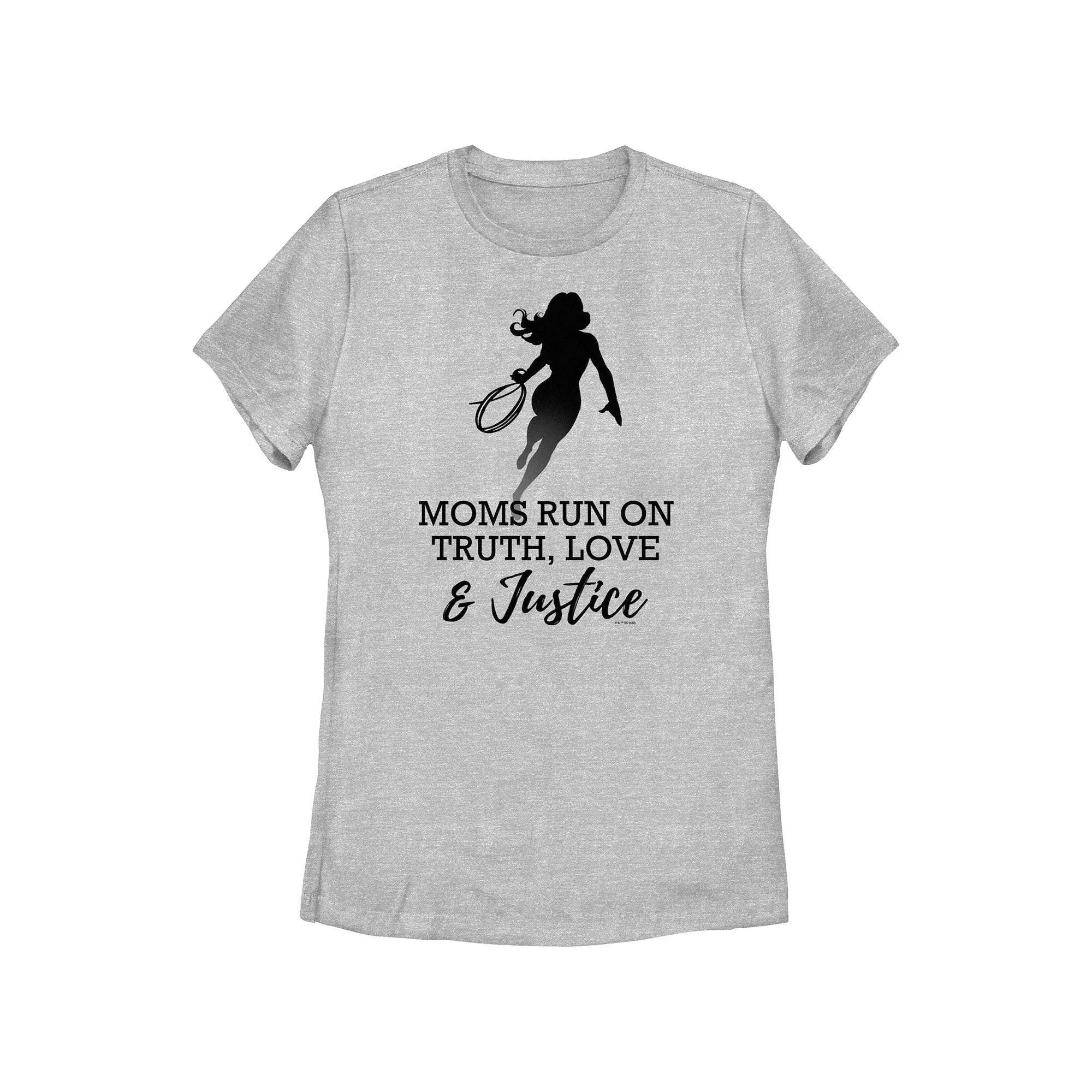 Juniors' Warner Brothers Wonder Woman Moms Run On Truth Love & Justice Graphic Tee, Girl's, Size: Large, Athletic Grey Product Image