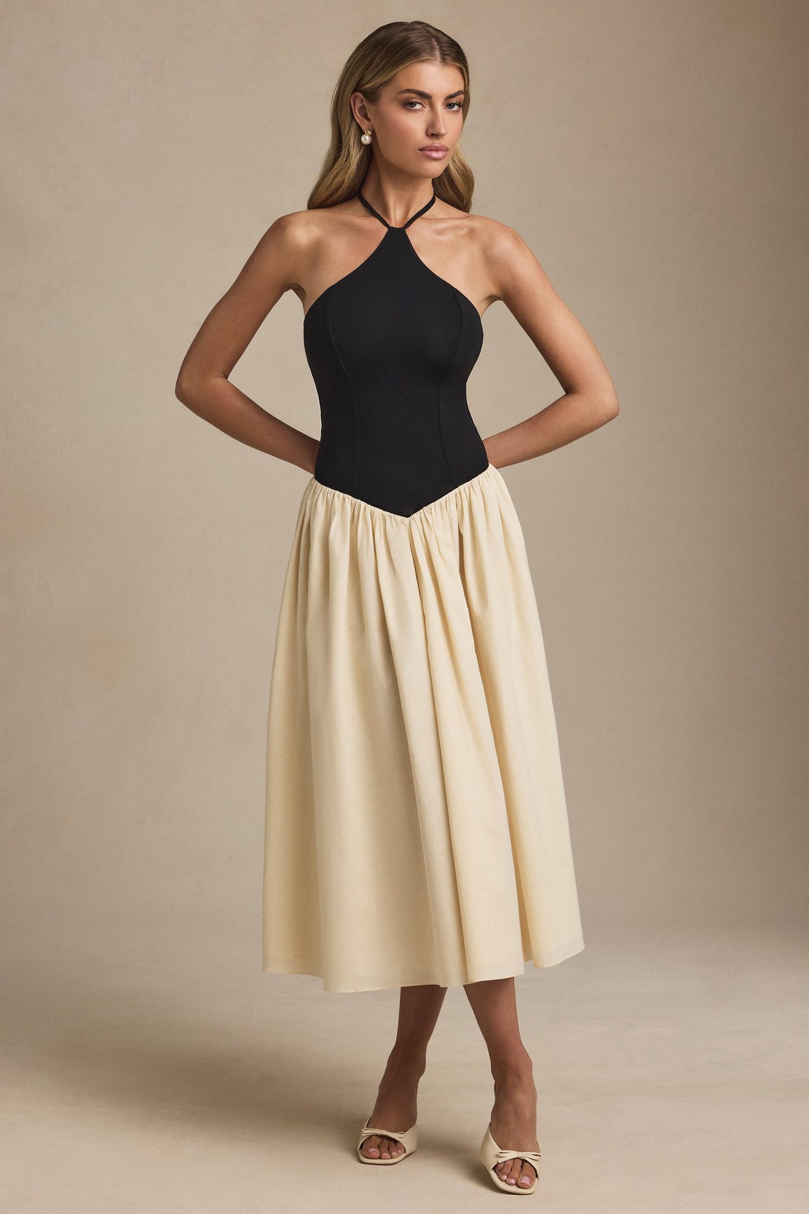 Halterneck A-Line Midaxi Dress in Black Product Image