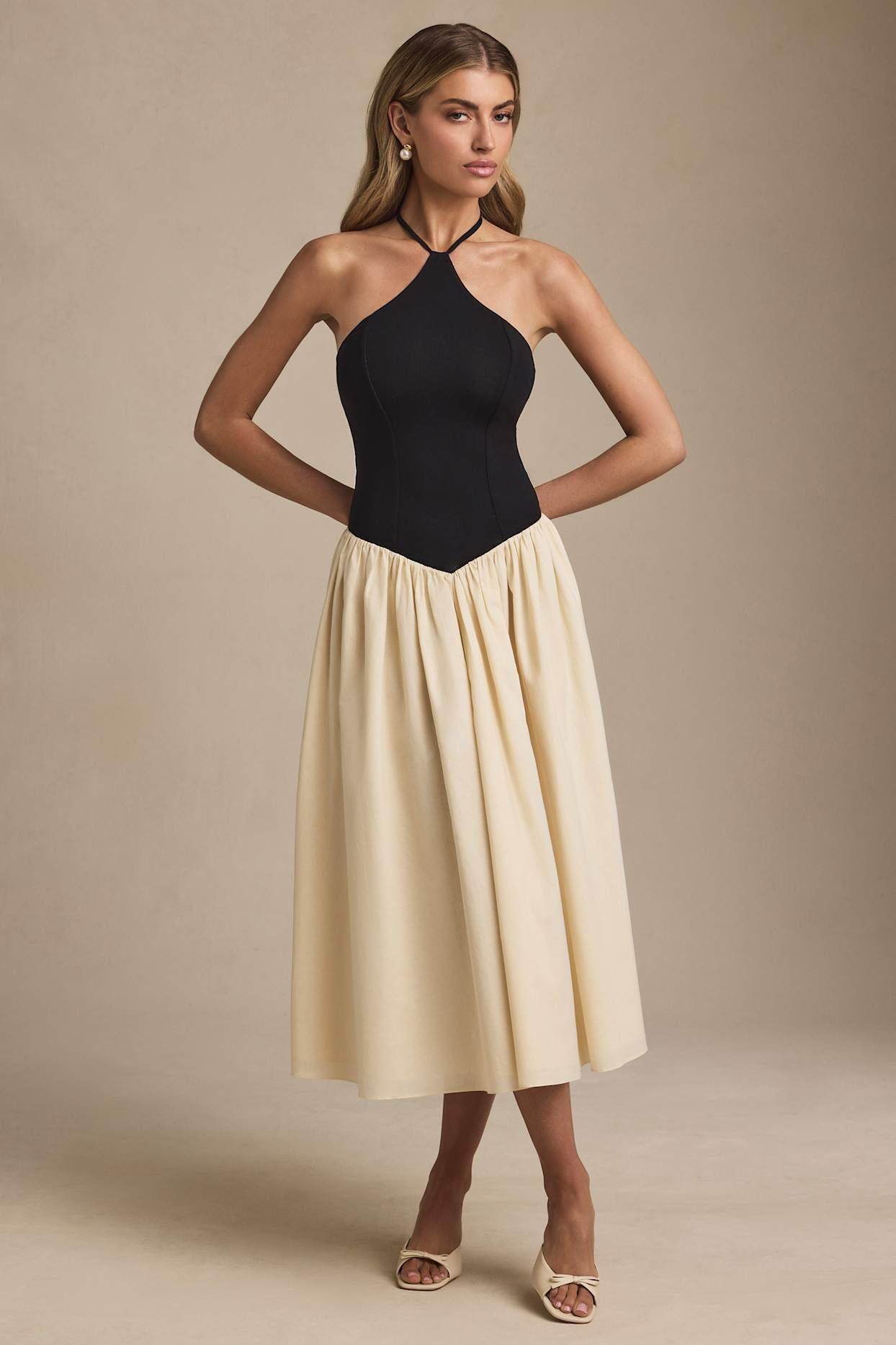 Halterneck A-Line Midaxi Dress in Black Product Image