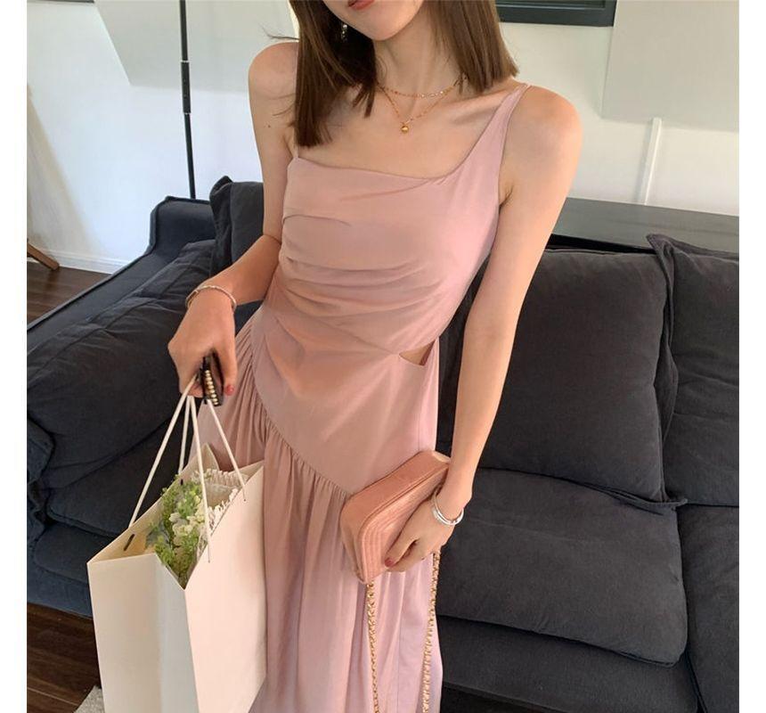 Sleeveless Square-Neck Cut Out Plain Maxi A-Line Dress Product Image