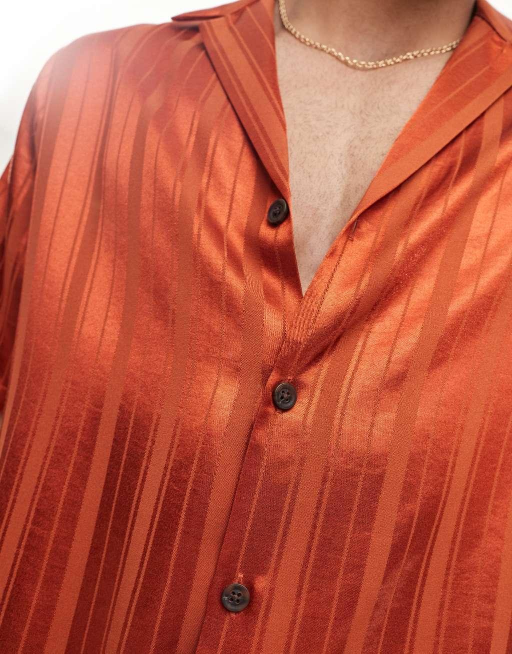 ASOS DESIGN short sleeve relaxed shirt in orange jacquard Product Image