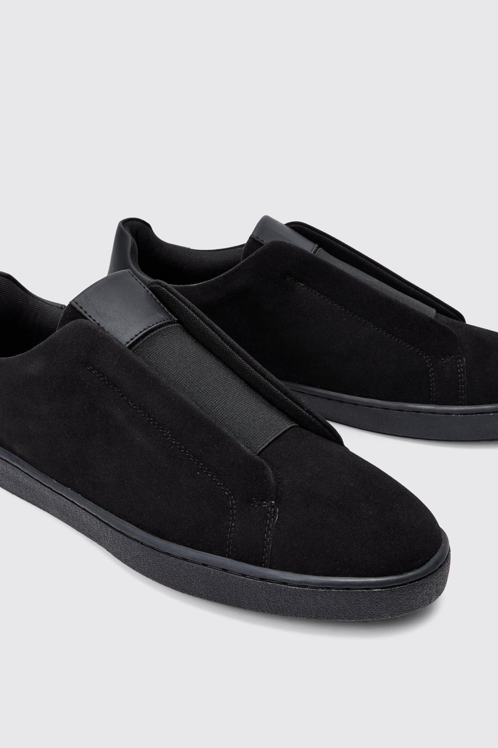 Faux Suede Sneakers In Black | boohooMAN USA Product Image