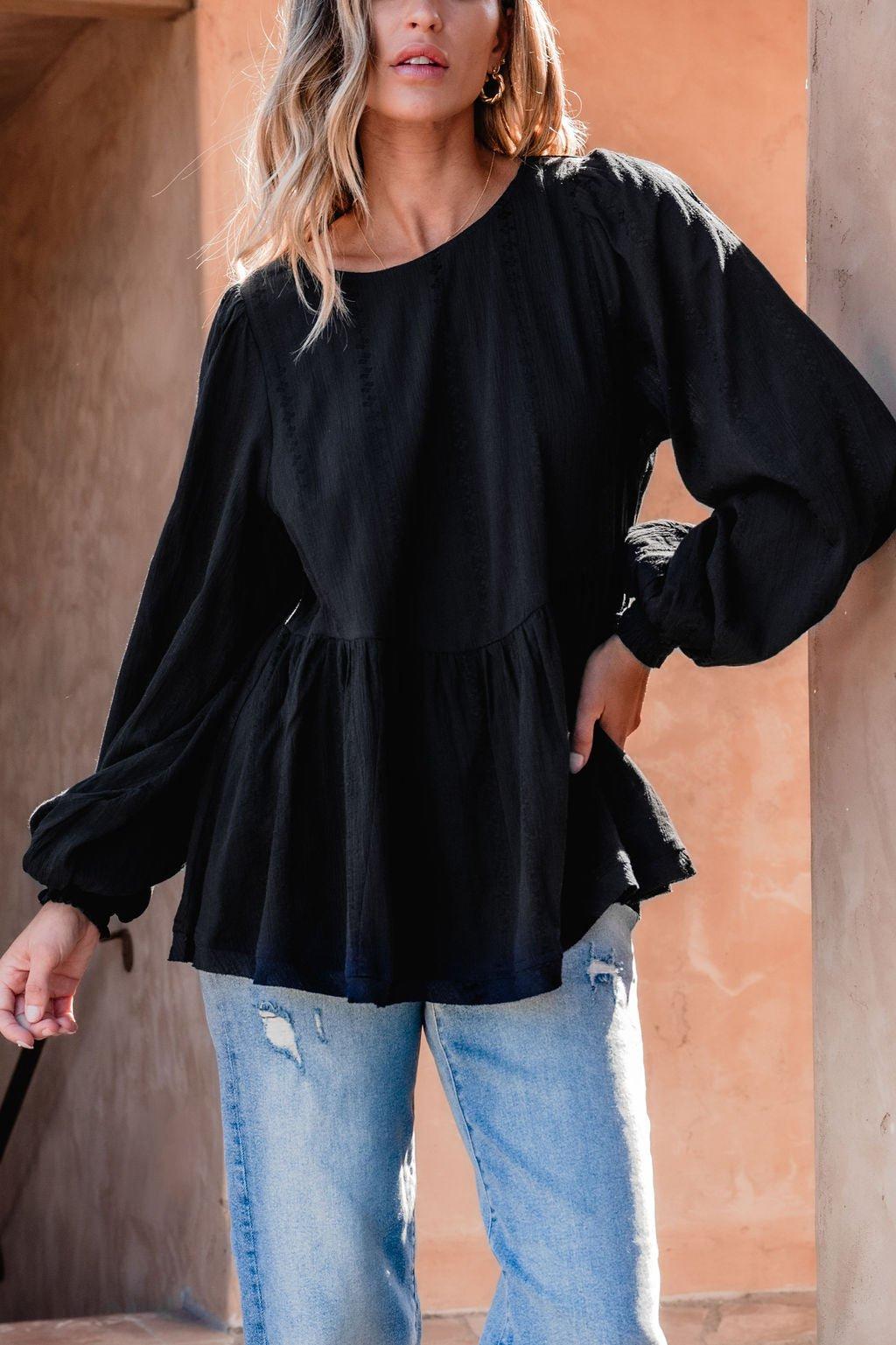 Flowy Black Ruffled Tunic - FINAL SALE Female Product Image