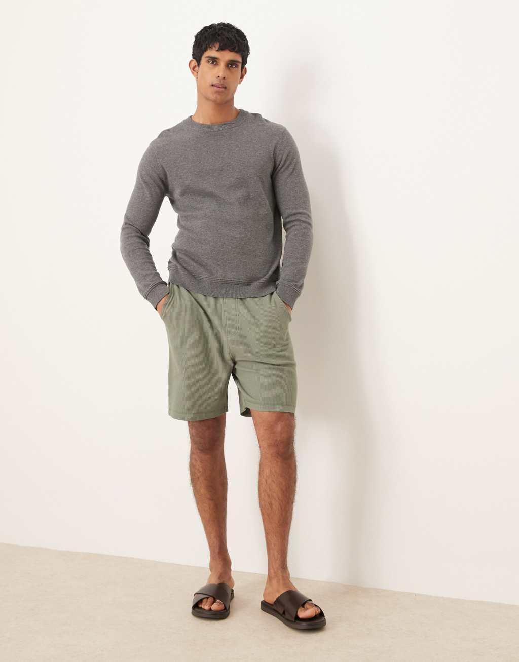 ASOS DESIGN oversized waffle shorts in khaki Product Image