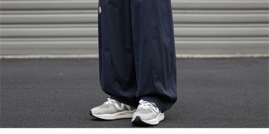 Drawstring Waist Plain Wide Leg Cargo Pants Product Image