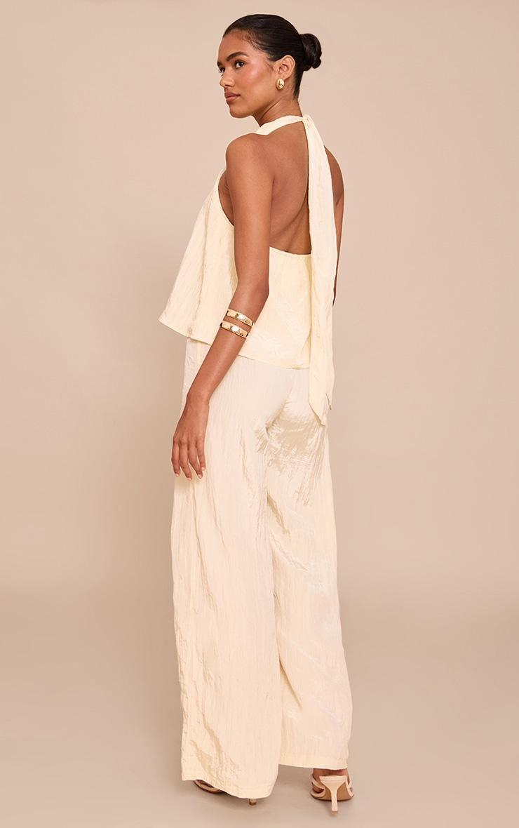 Cream Crinkle Satin Halterneck Overlay Jumpsuit Product Image