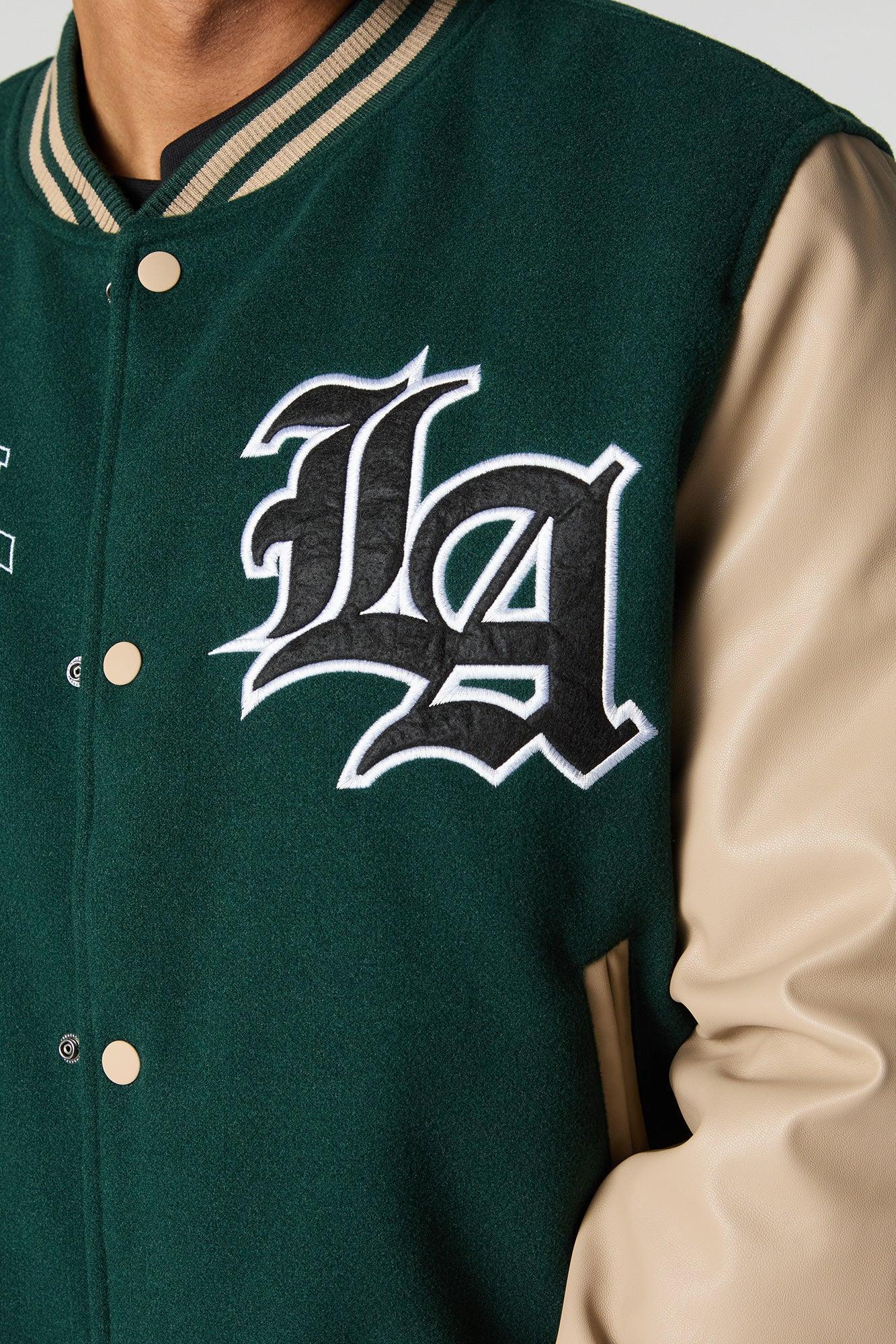 City Embroidered Fleece Varsity Jacket Male Product Image