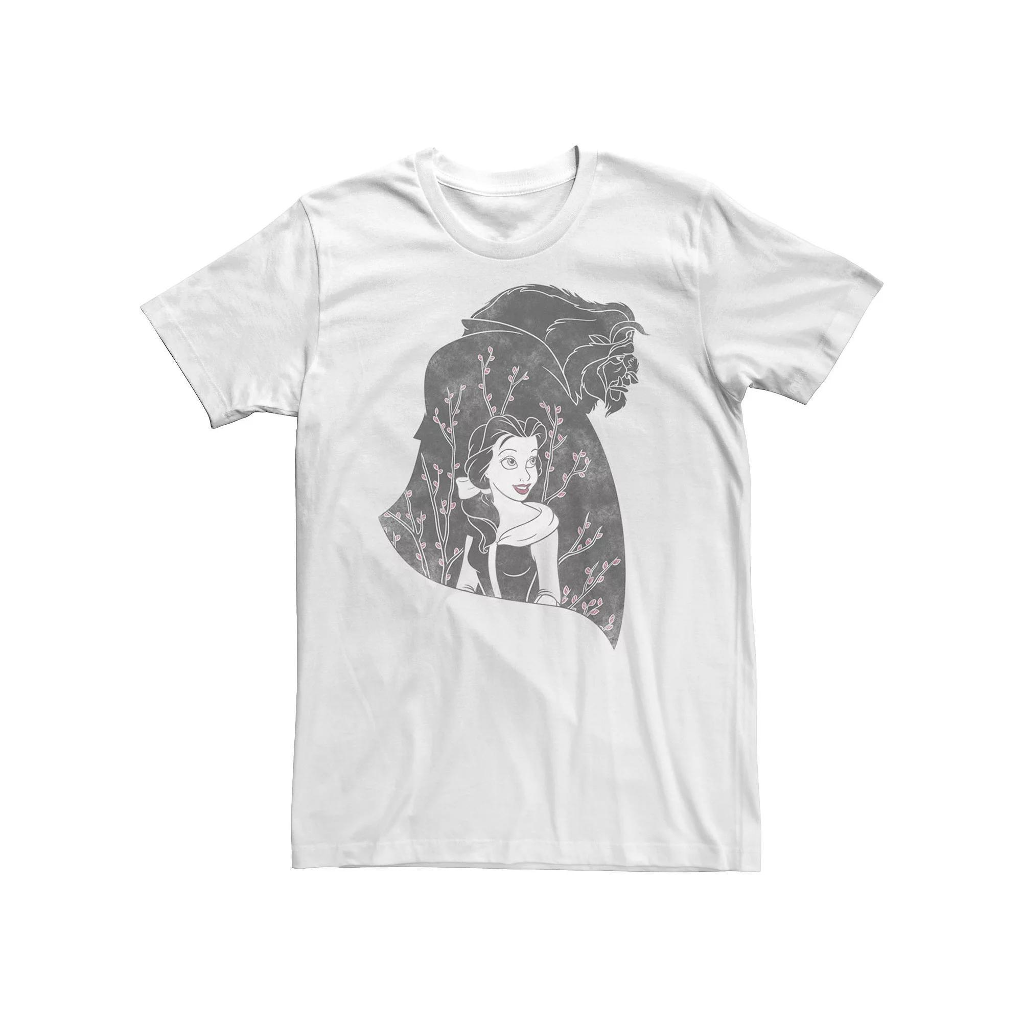 Big & Tall Disney Beauty & The Beast Silhouette Grayscale & Blossoms Tee, Men's, Size: XL Tall, White Product Image