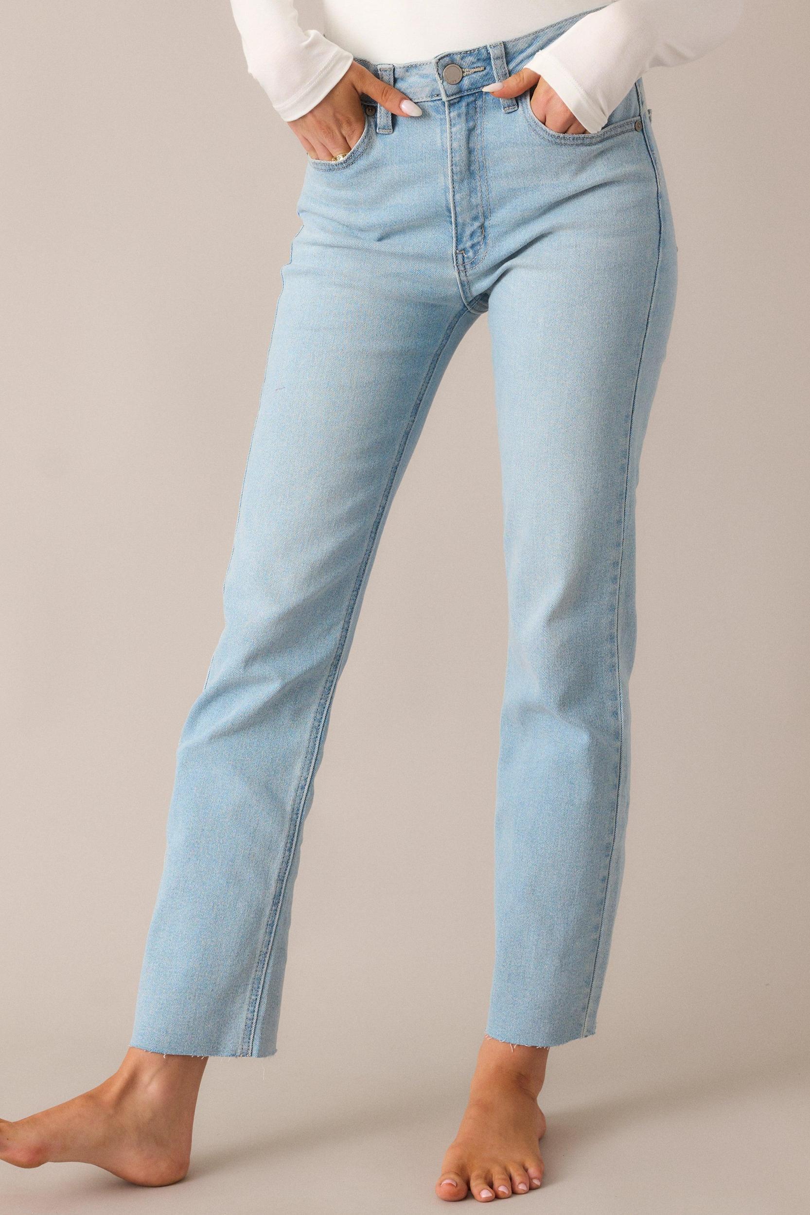 High Standards Light Wash Cropped Straight Jeans Product Image