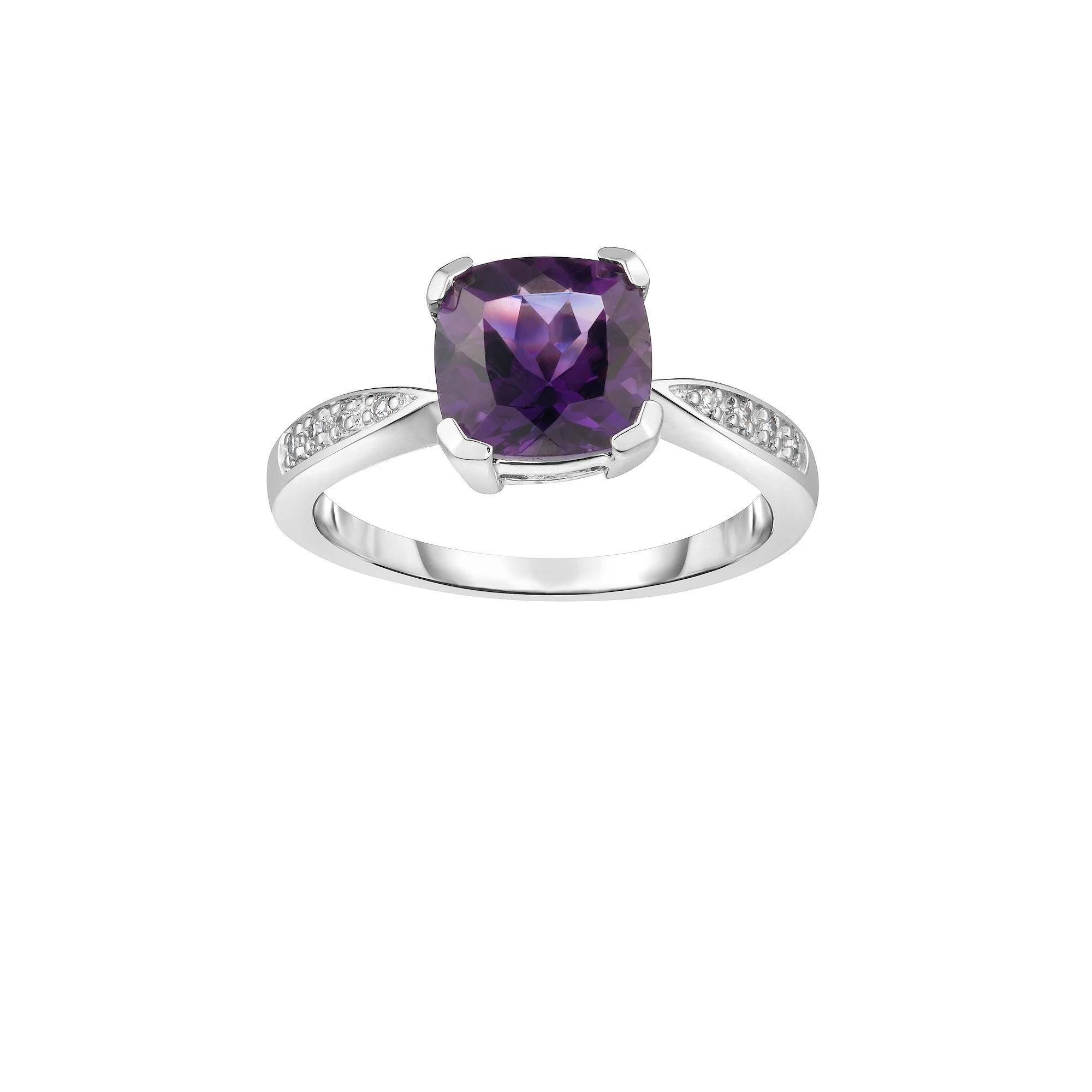 Sterling Silver Cushion Amethyst & Diamond Accent Ring, Womens Product Image