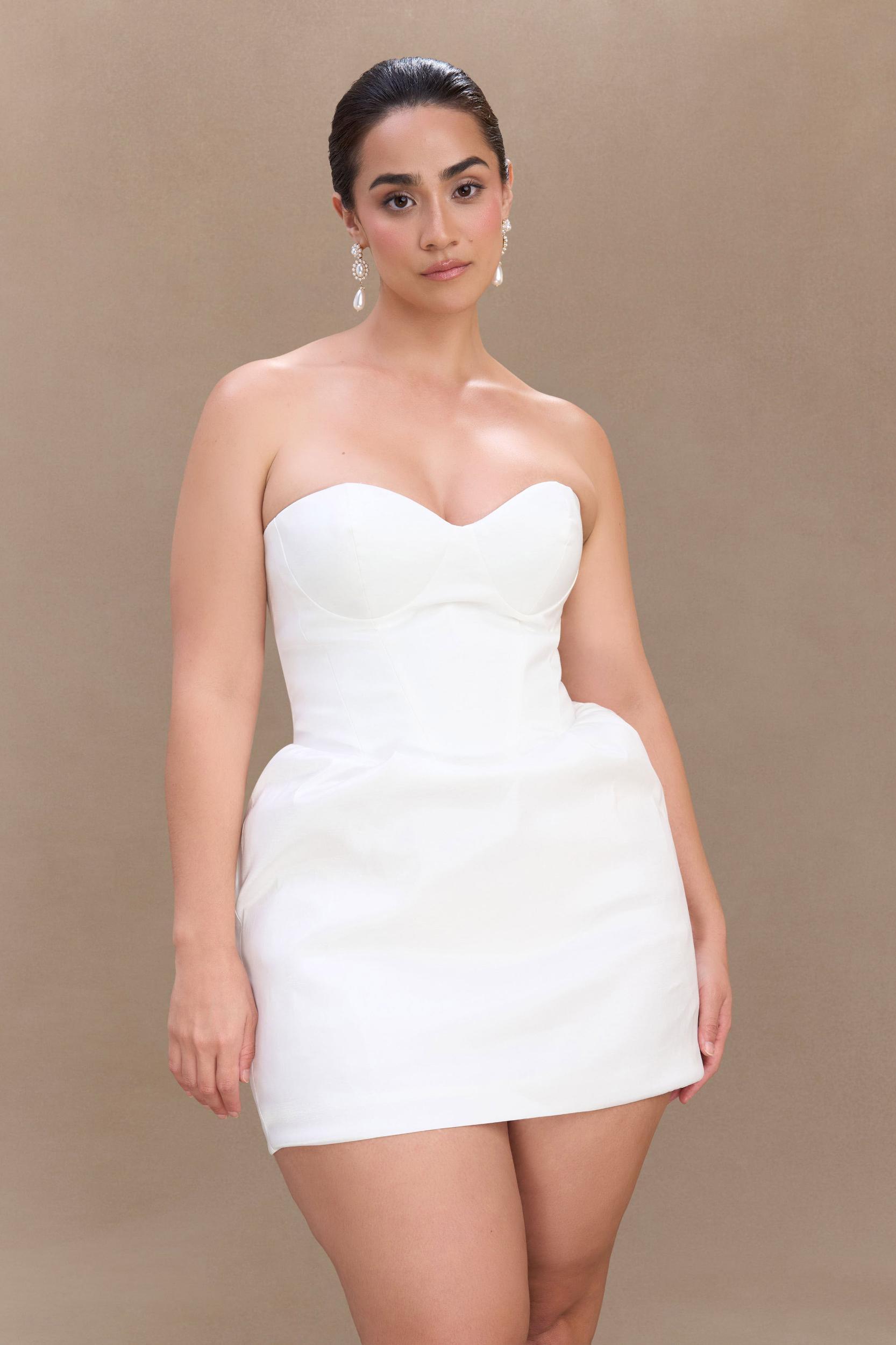 Suzette Taffeta Bow Mini Dress - White Product Image