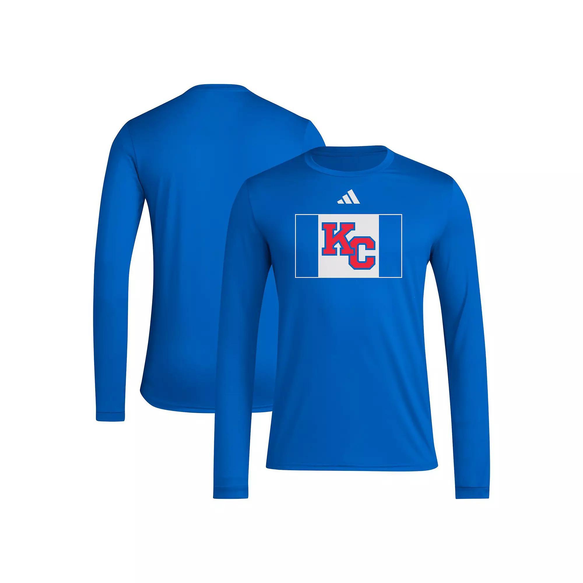 Men's adidas Royal Kansas Jayhawks 2024 Kansas in KC Long Sleeve T-Shirt, Size: Small, Blue Product Image