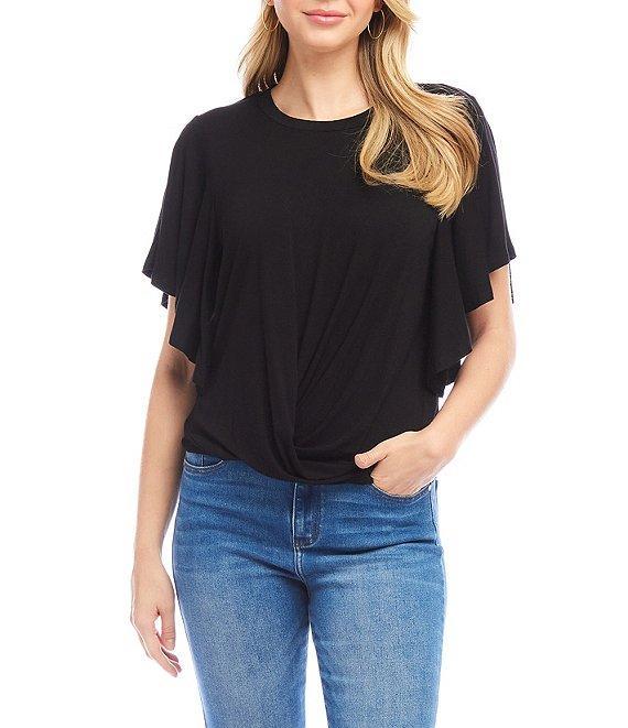 Karen Kane Knit Crew Neck Short Flowing Sleeve Front Twist Top Product Image
