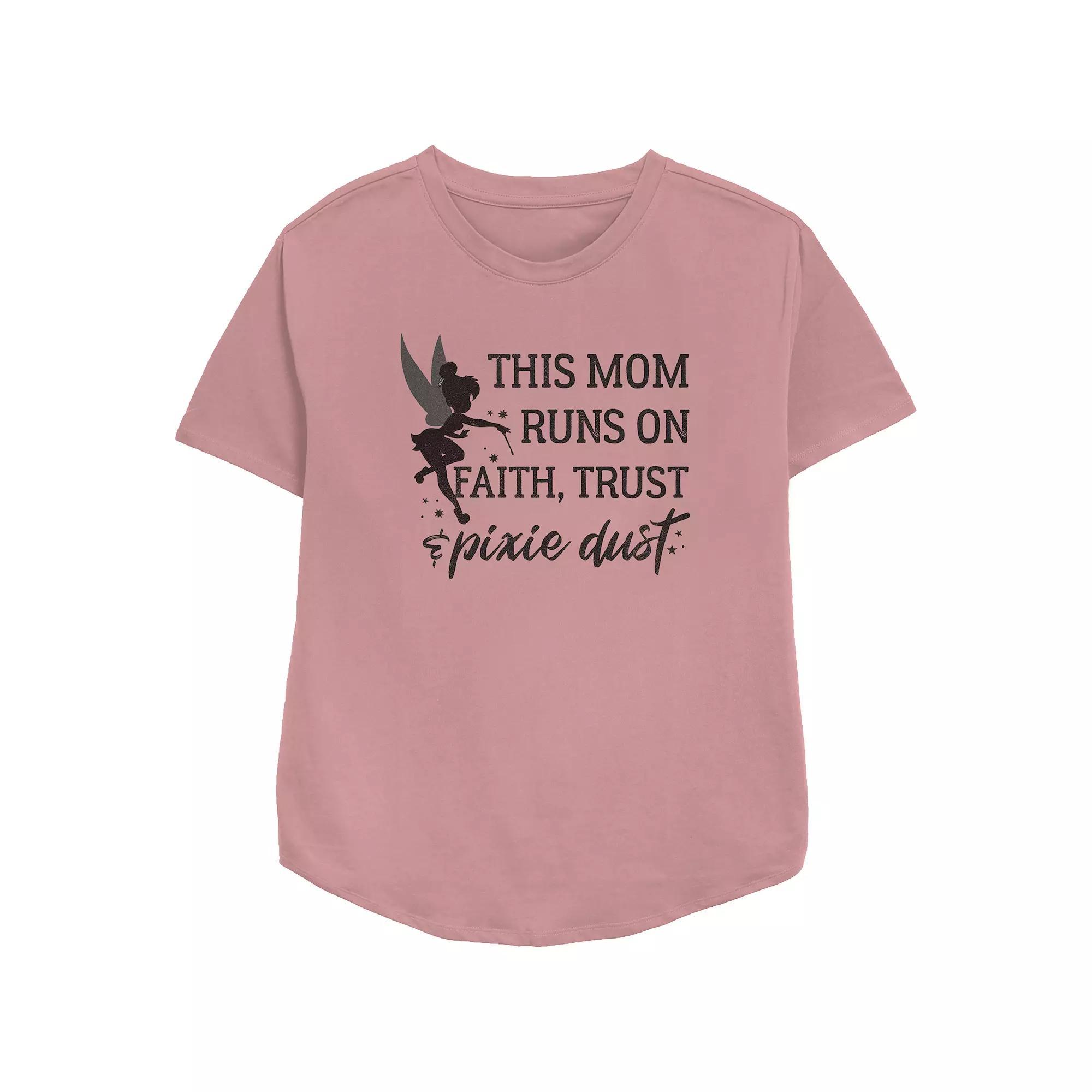Disney Tinker Bell Women's This Mom Runs On Faith Trust And Pixie Dust Relaxed Fit Graphic Tee, Size: XXL, Pink Product Image