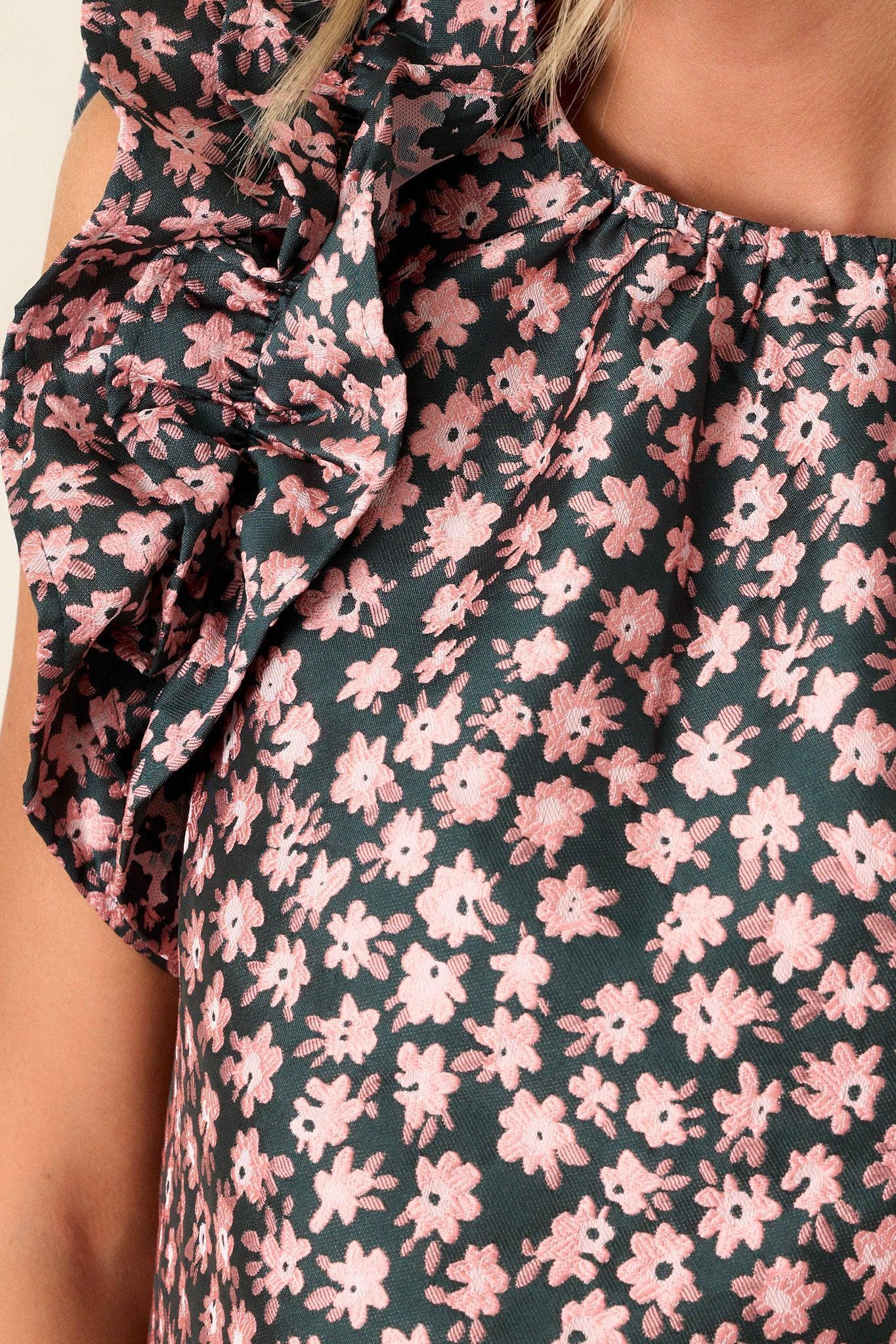 Mystic Twilight Hunter Green Floral Sleeveless Top Product Image