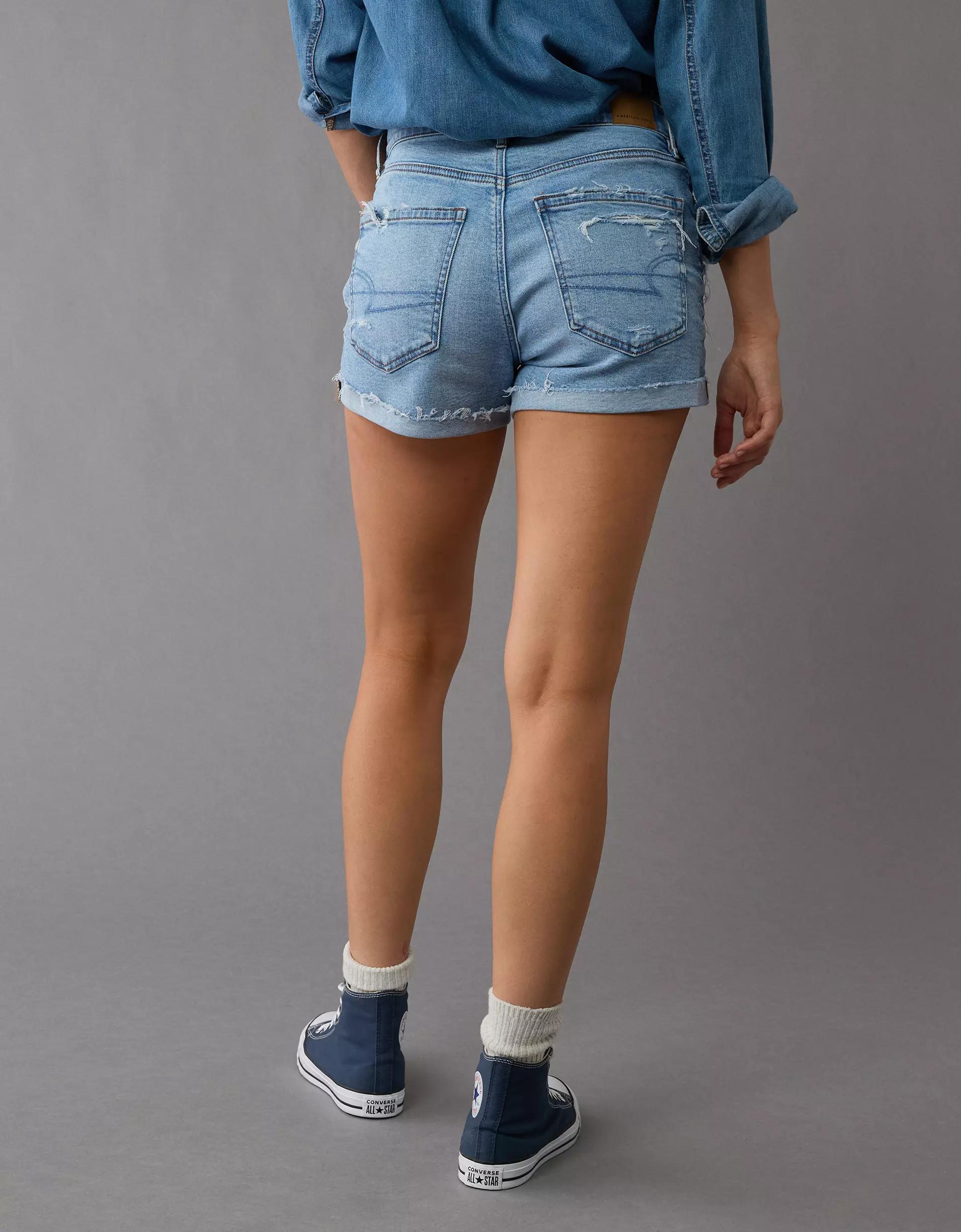 AE Strigid Super High-Waisted Ripped Relaxed Denim Short Product Image