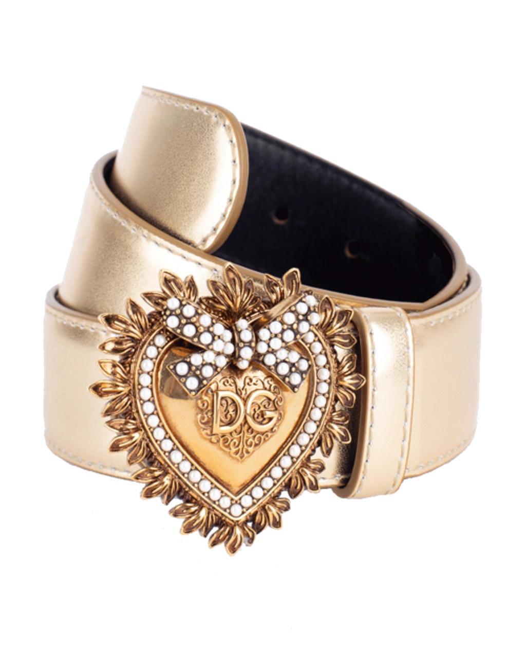 DOLCE & GABBANA Devotion Heart Metallic Alligator-print Belt In Gold Product Image