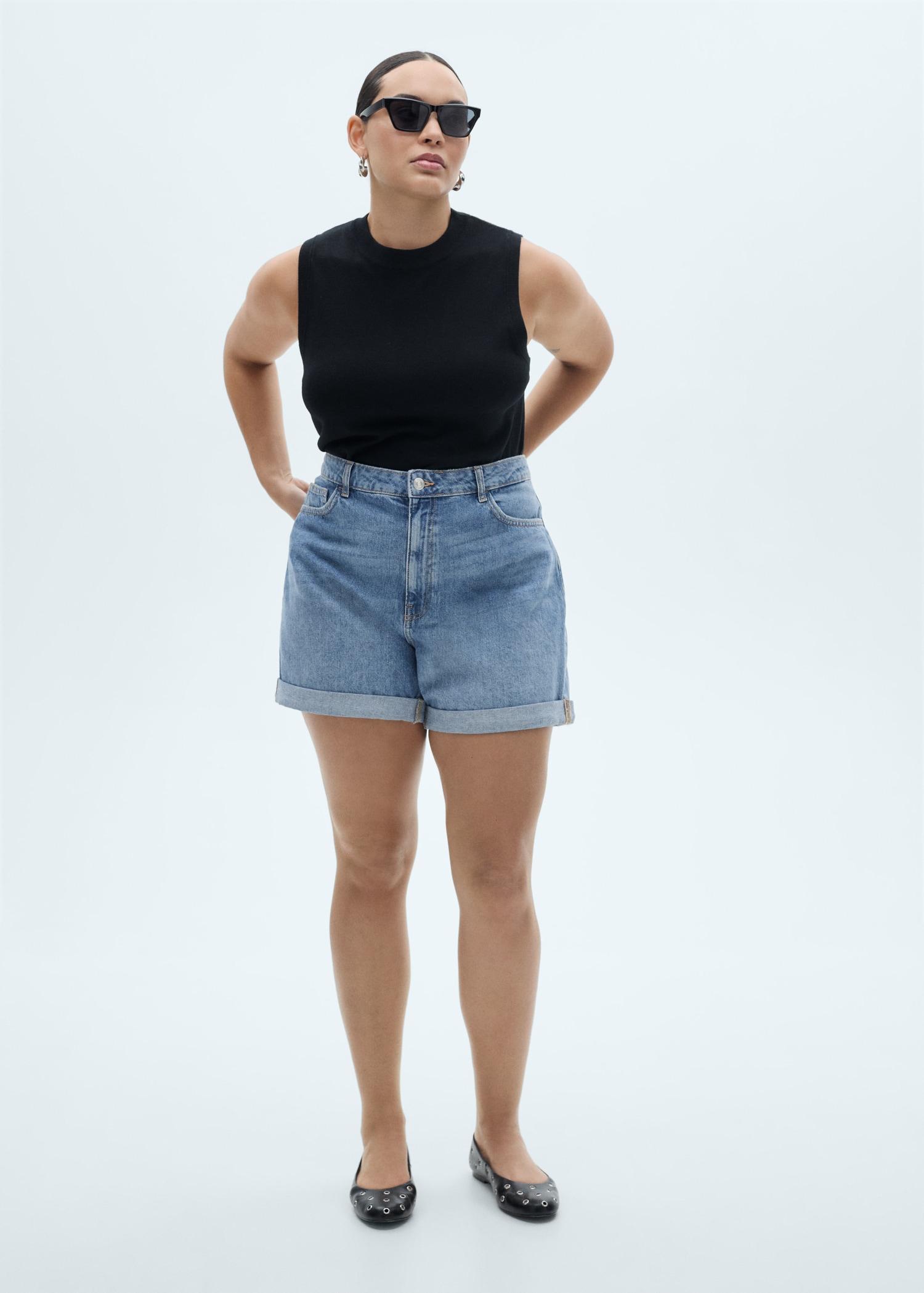 High-waisted mom-fit denim shorts - Women | MANGO USA Product Image