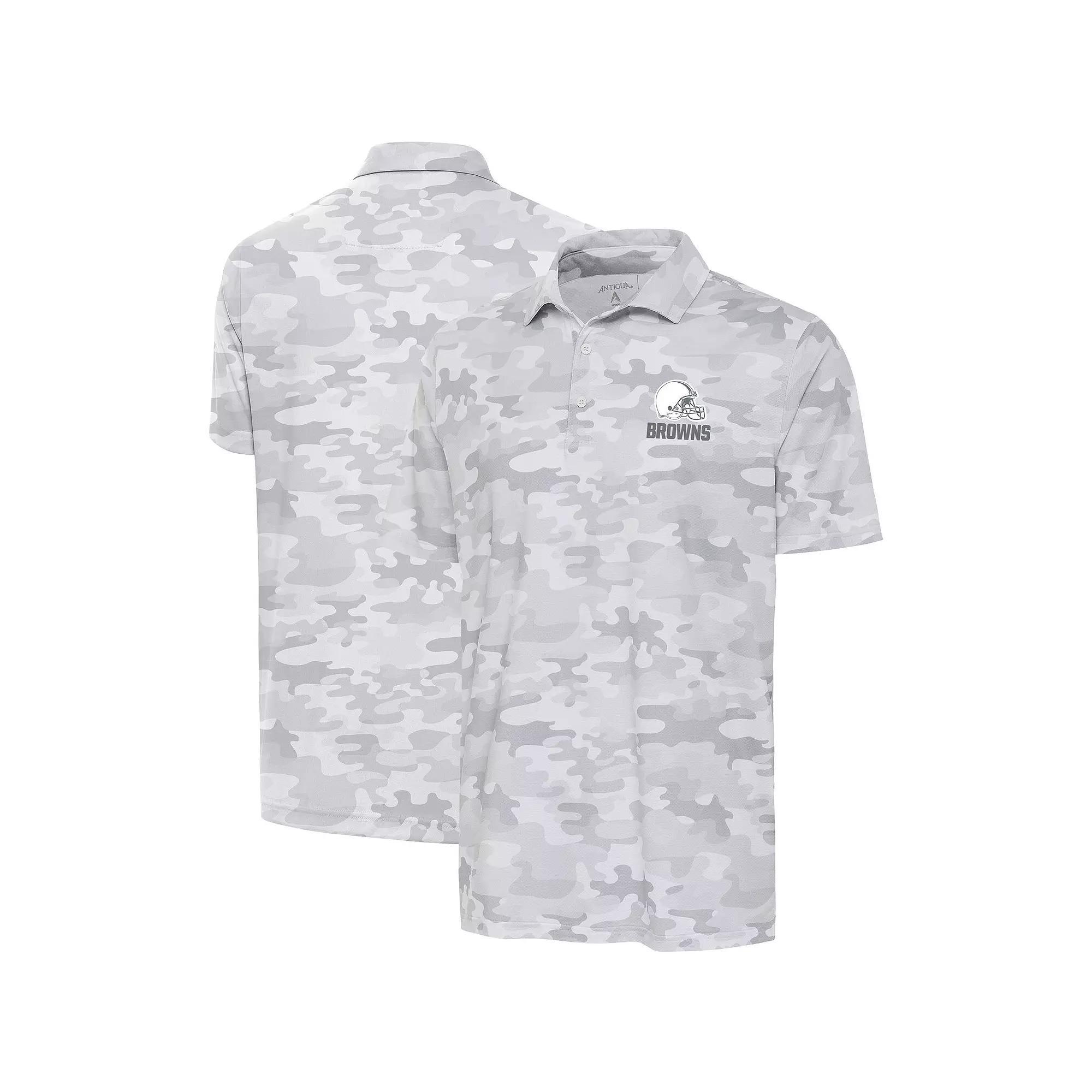 Men's Antigua White Cleveland Browns Anthracite Logo Collide Polo, Size: Large Product Image
