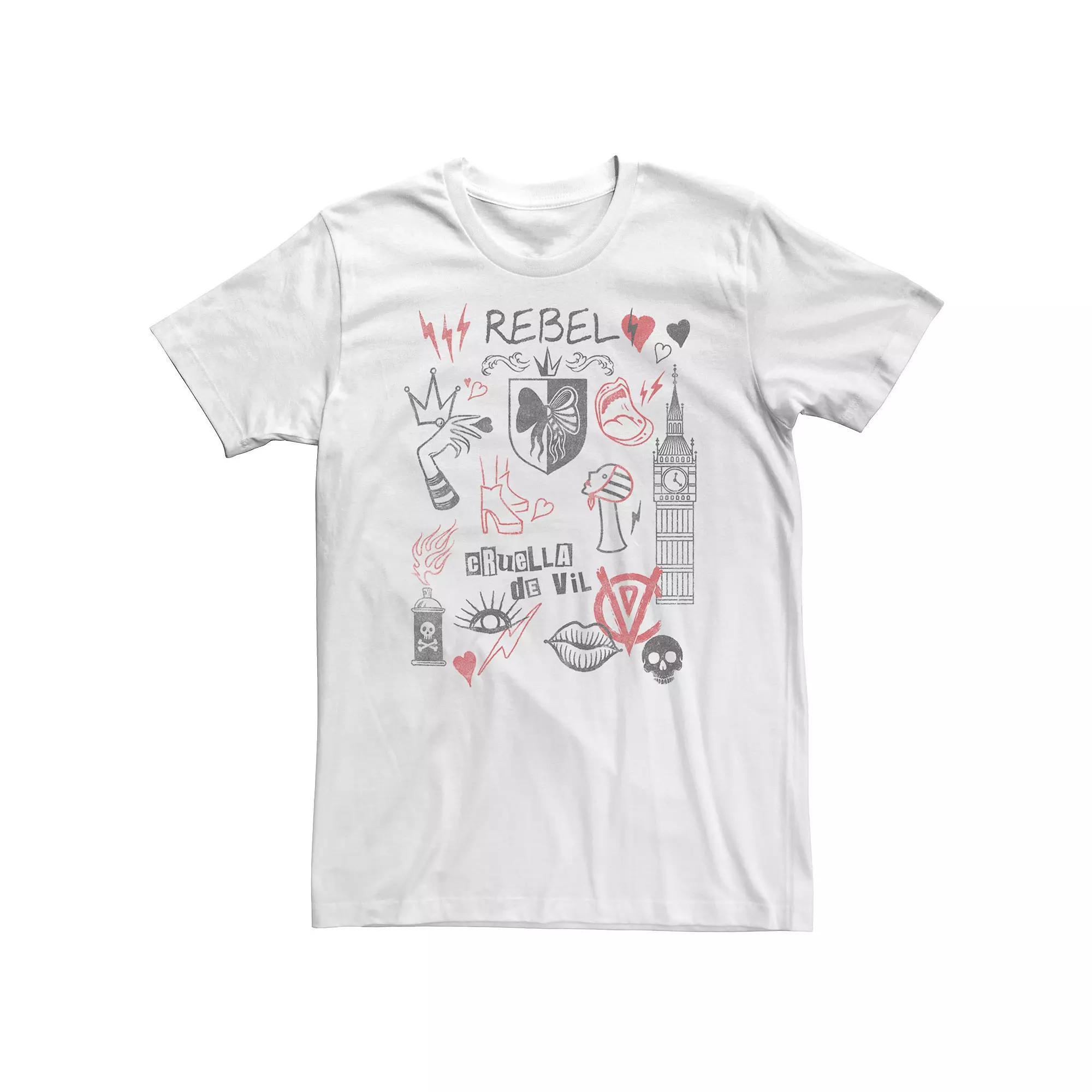 Big & Tall Disney Cruella Rebel Fashion Sketches Tee, Men's, Size: 5XL, White Product Image