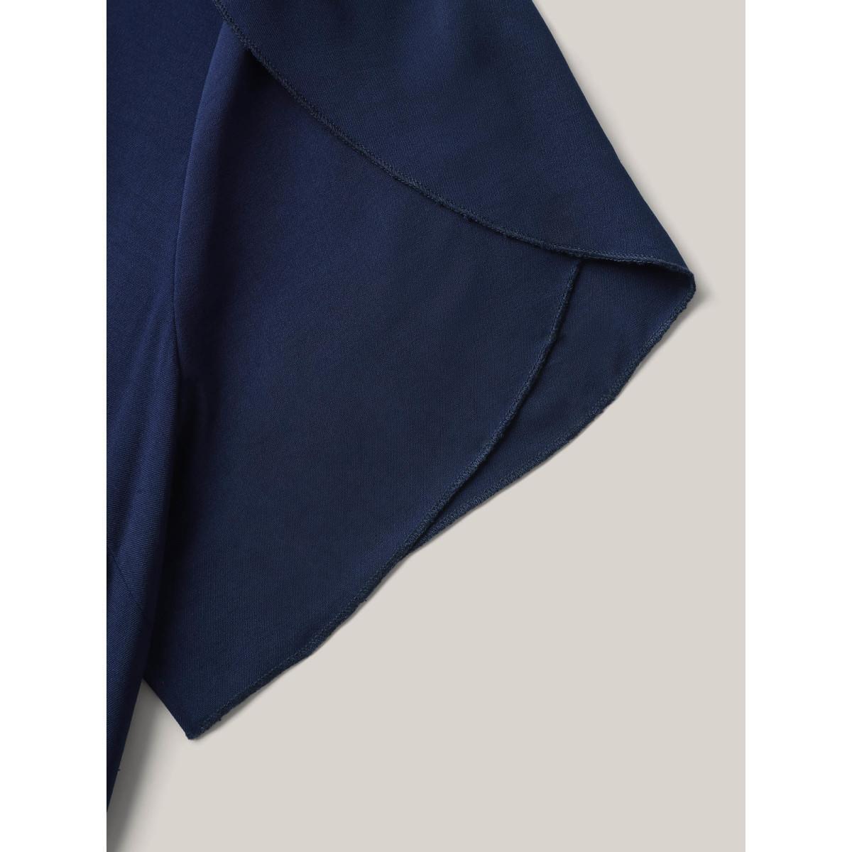 Plus Size Petal Sleeve Waist-Tie Lace Midi Dress Navy Women Elegant Woven ribbon&lace trim V-neck Short sleeve Curvy BloomChic 28/5X Product Image