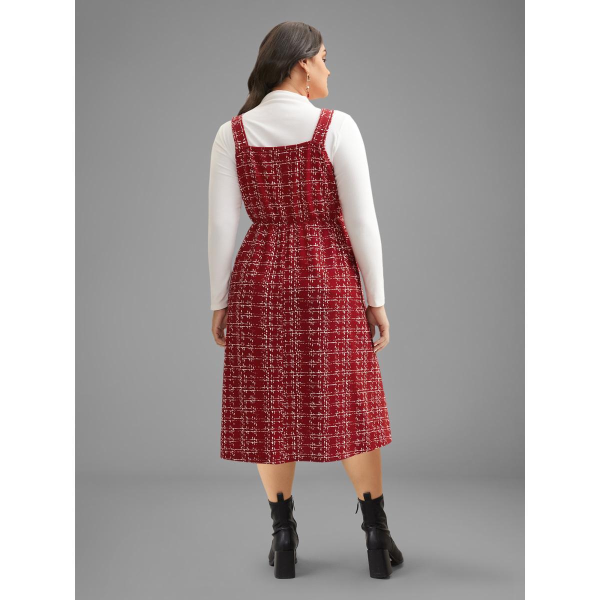Plus Size Plaid Cami Front Button Midi Dress Scarlet Women Elegant Button Deep V-neck Sleeveless Curvy BloomChic 22-24/3X Product Image