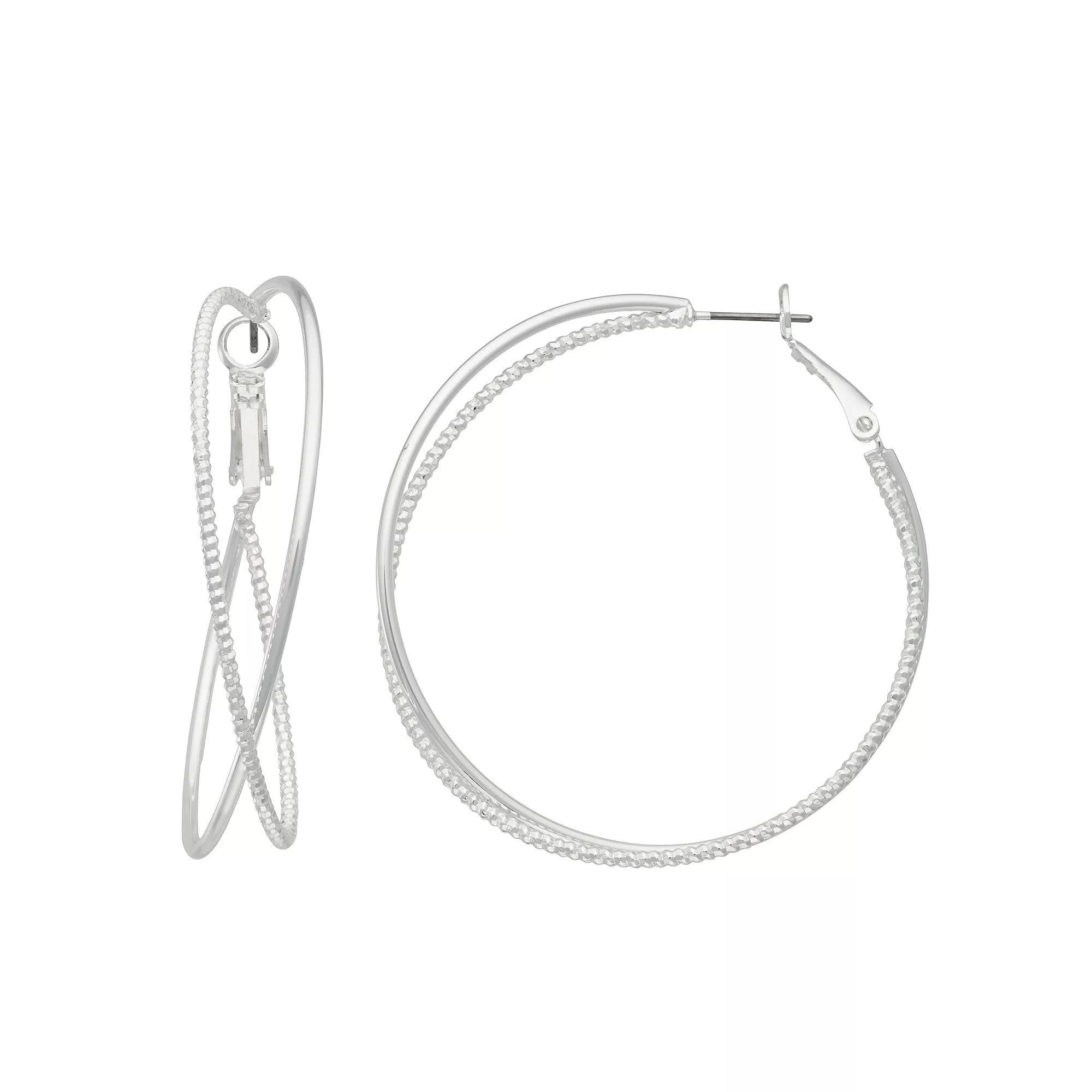 Nine West Silver Tone Twisted X Hoop Earrings, Womens Product Image