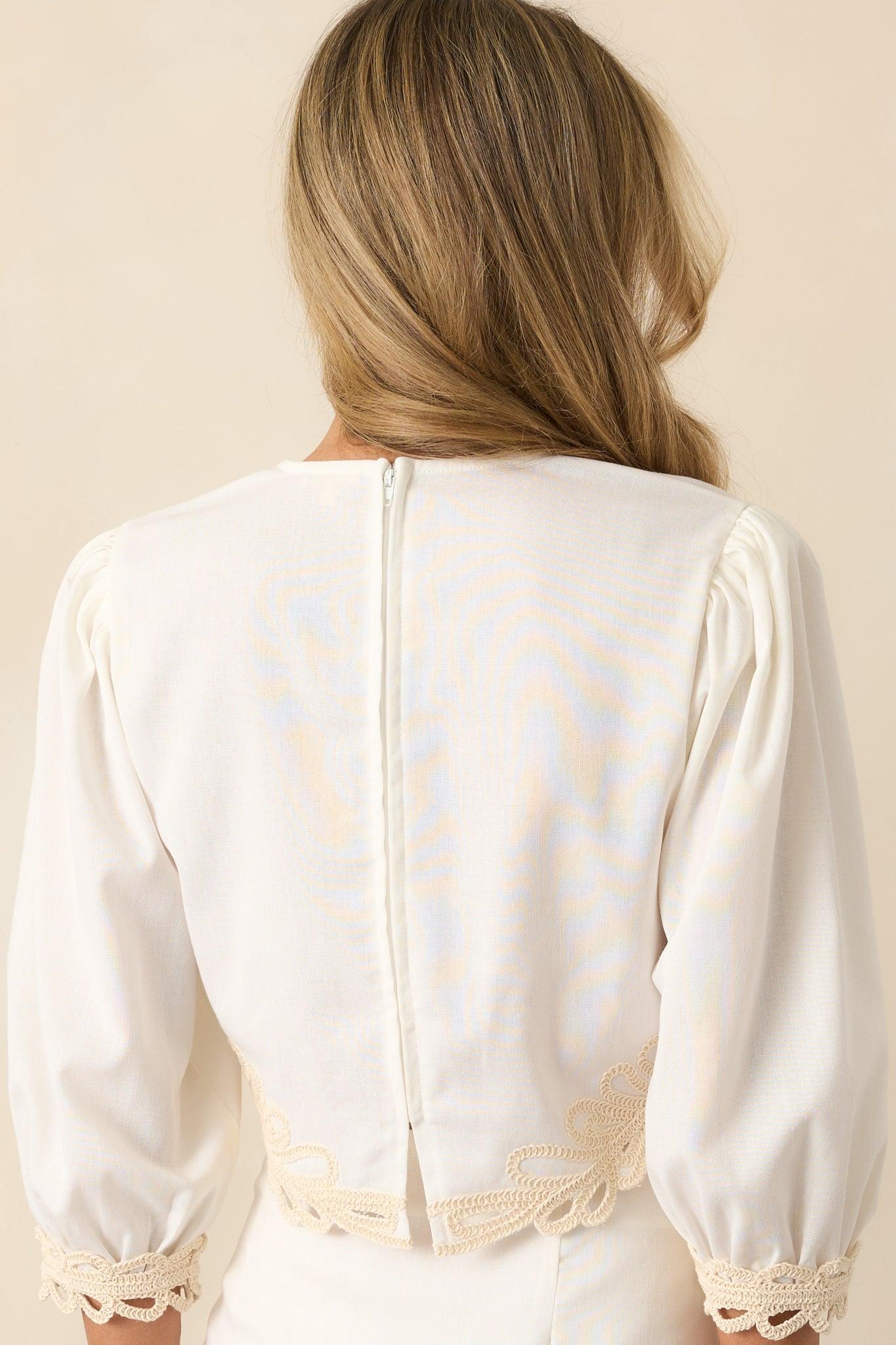 Don't Mind Me Ivory Embroidered Eyelet Crop Top Product Image