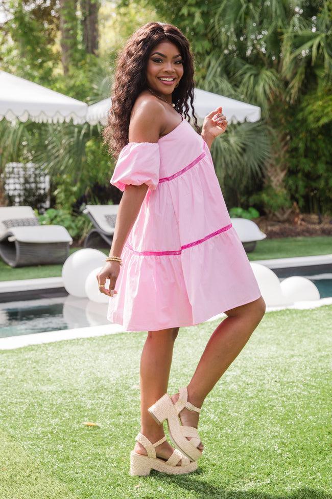 Graceful Beauty Light Pink Asymmetrical Puff Sleeve Mini Dress SALE Product Image