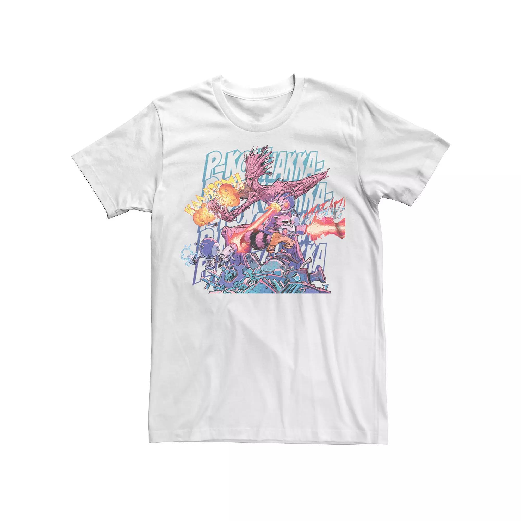 Men's Marvel Guardians Of The Galaxy Comic Rocket & Groot Fight Graphic Tee, Size: Medium, White Product Image