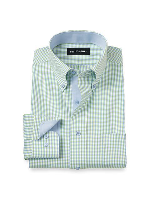 Comfort Stretch Non-Iron Gingham Dress Shirt With Contrast Trim - Blue/green Product Image