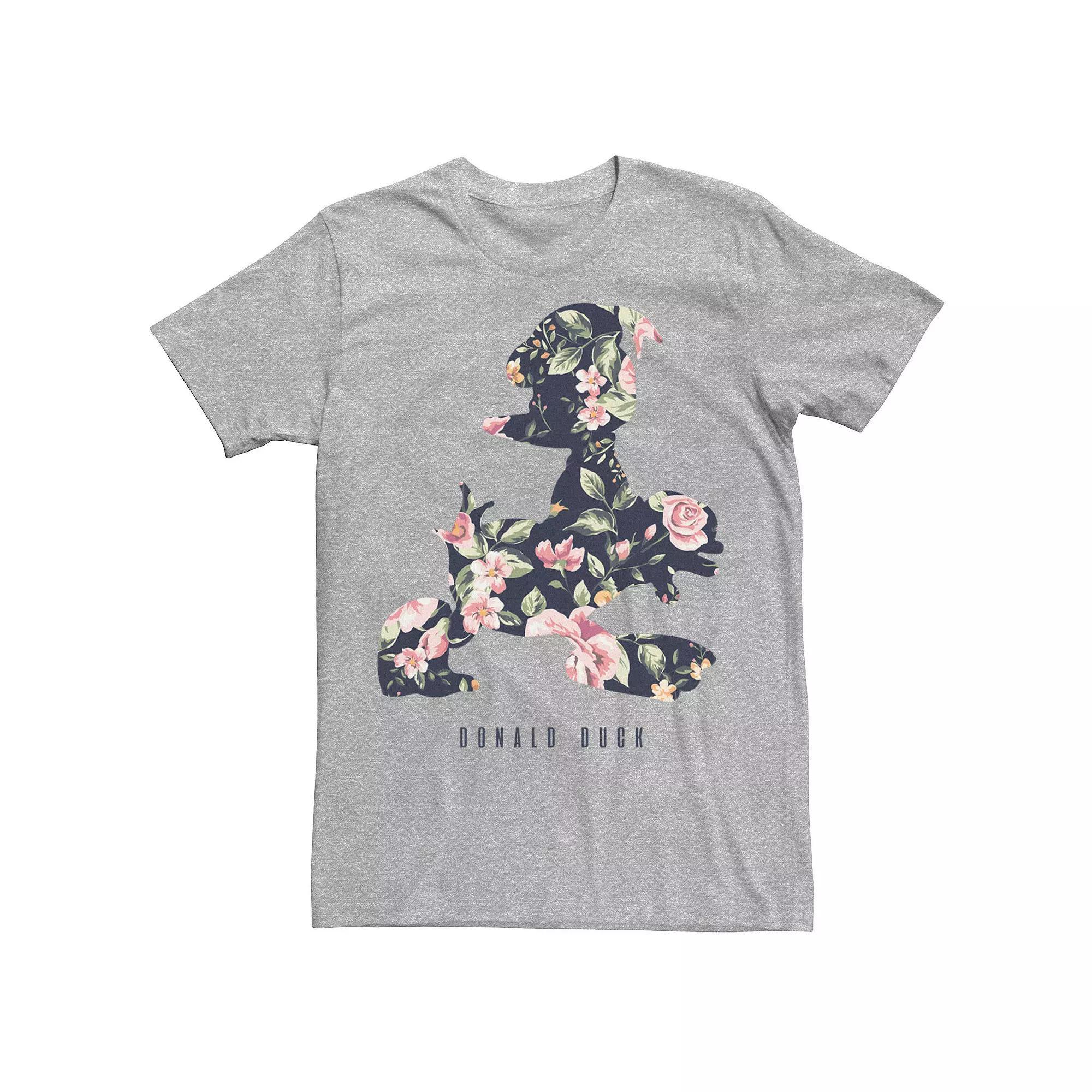 Disney's Donald Duck Floral Fill Silhouette Men's Tee, Size: 3XL, Athletic Grey Product Image