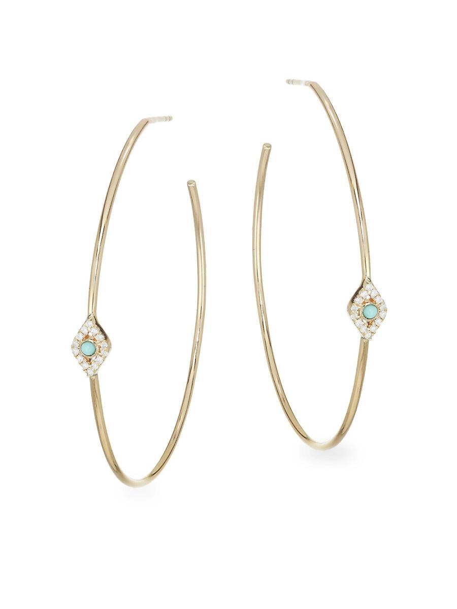 Womens Turquoise Bezel Eye Hoops Product Image
