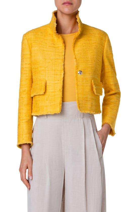 AKRIS PUNTO Fringe Silk Tweed Crop Jacket In Sun Product Image