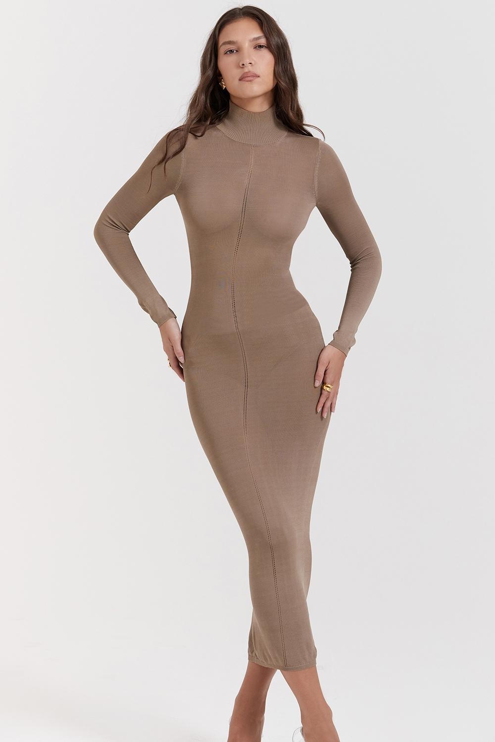 Roberta Tan Knit Midi Dress Product Image