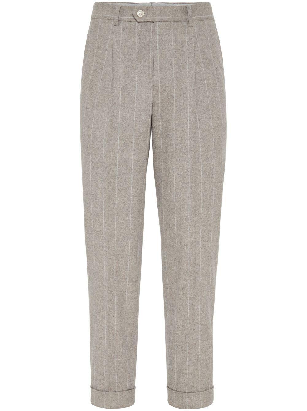 BRUNELLO CUCINELLI Pressed-crease Tapered Trousers In Grey Product Image