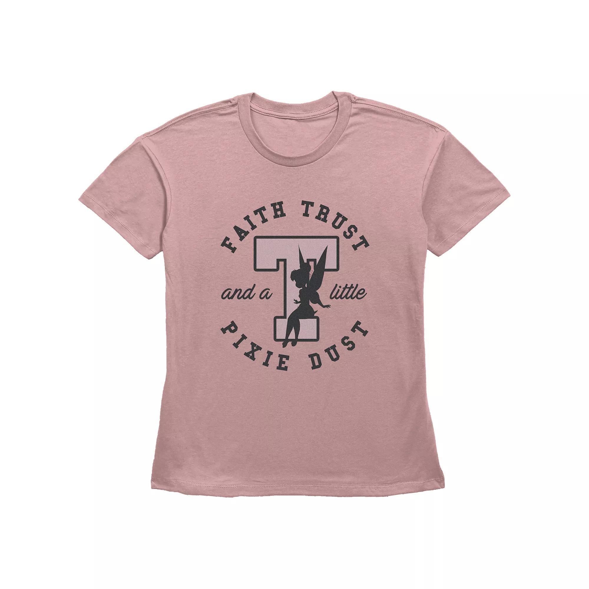 Disney's Tinker Bell Faith Trust And A Little Pixie Dust Stamp Basic Fit Women's Graphic Tee, Girl's, Size: XS, Desert Pink Product Image
