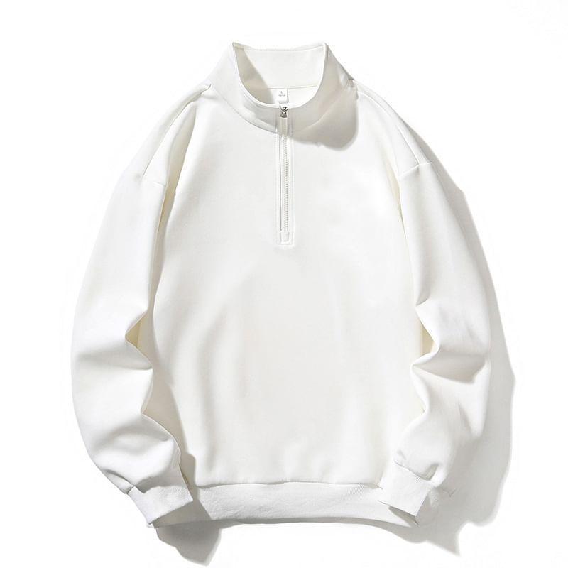 Mock Neck Plain Half-Zip Sweatshirt Product Image