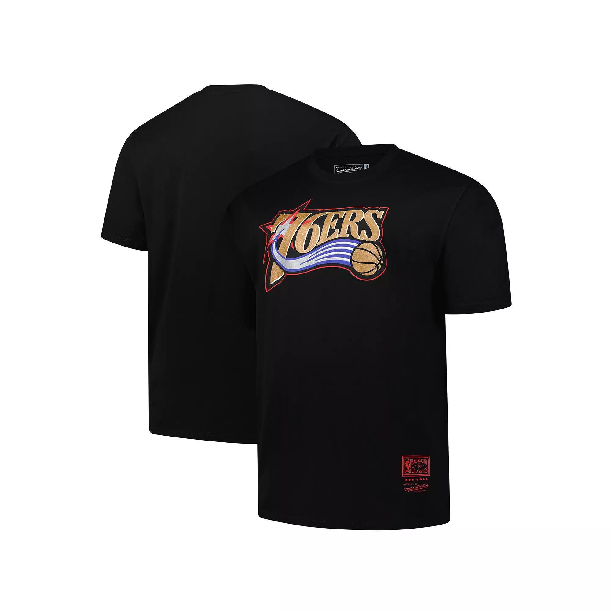 Men's Mitchell & Ness Black Philadelphia 76ers Big & Tall Hardwood Classics Vintage Logo T-Shirt, Size: 3XLT, 76r Black Product Image