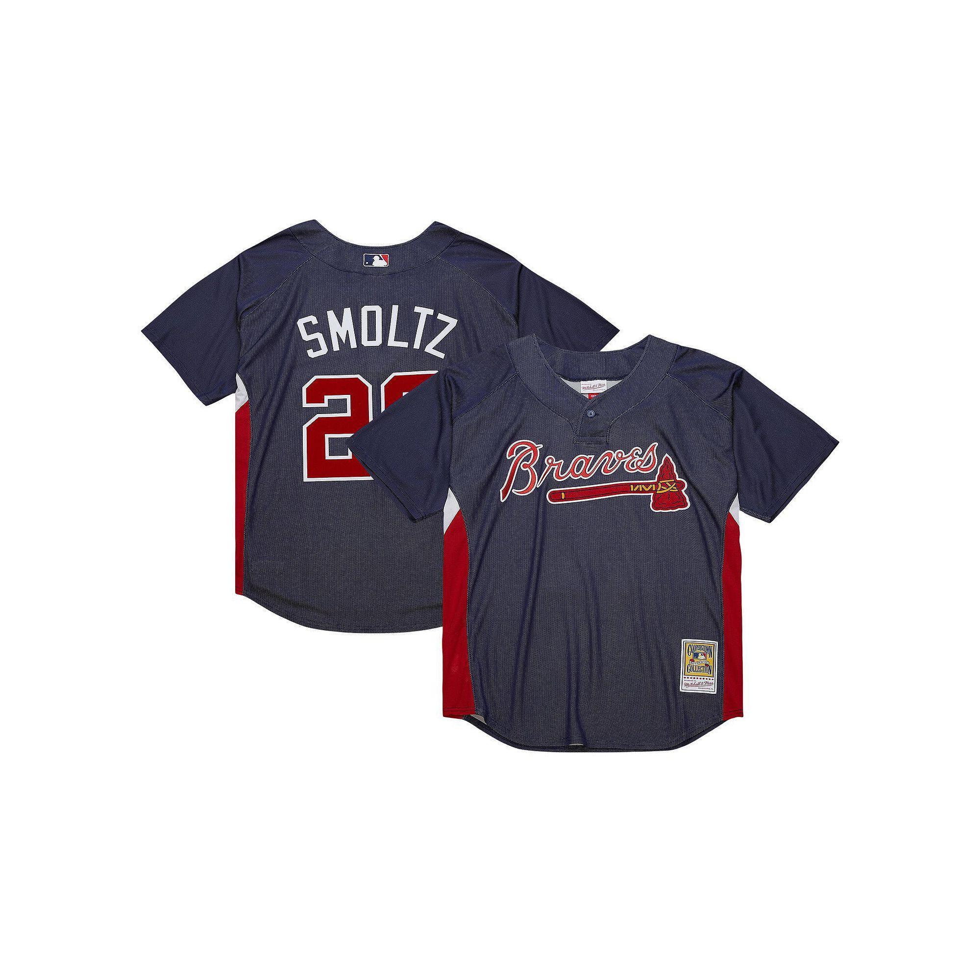 Men's Mitchell & Ness John Smoltz Navy Atlanta Braves Cooperstown Collection Mesh Batting Practice Jersey, Size: 2XL, Blue Product Image