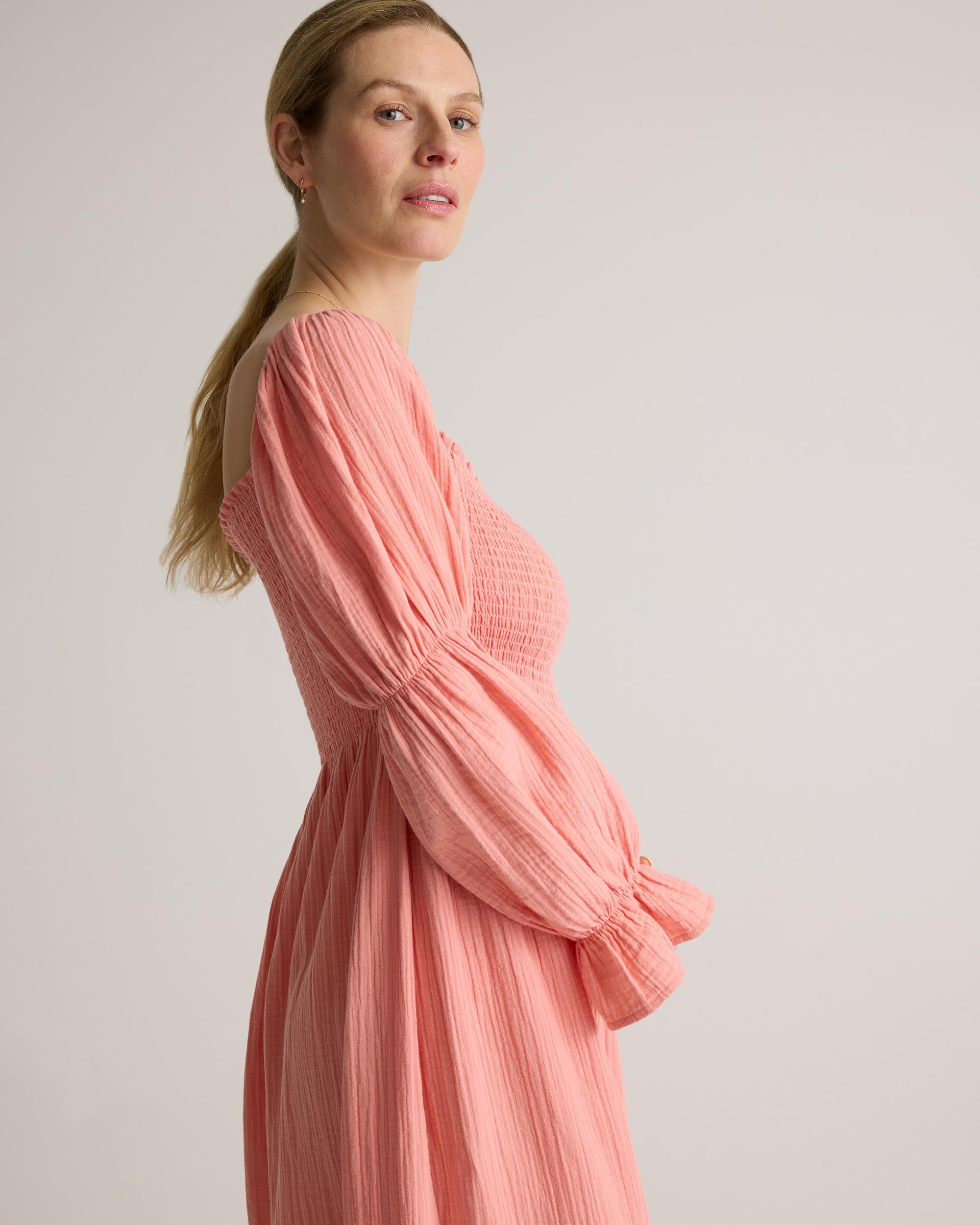 Quince | Women's Gauze Maternity Smocked Midi Dress Organic Cotton Product Image